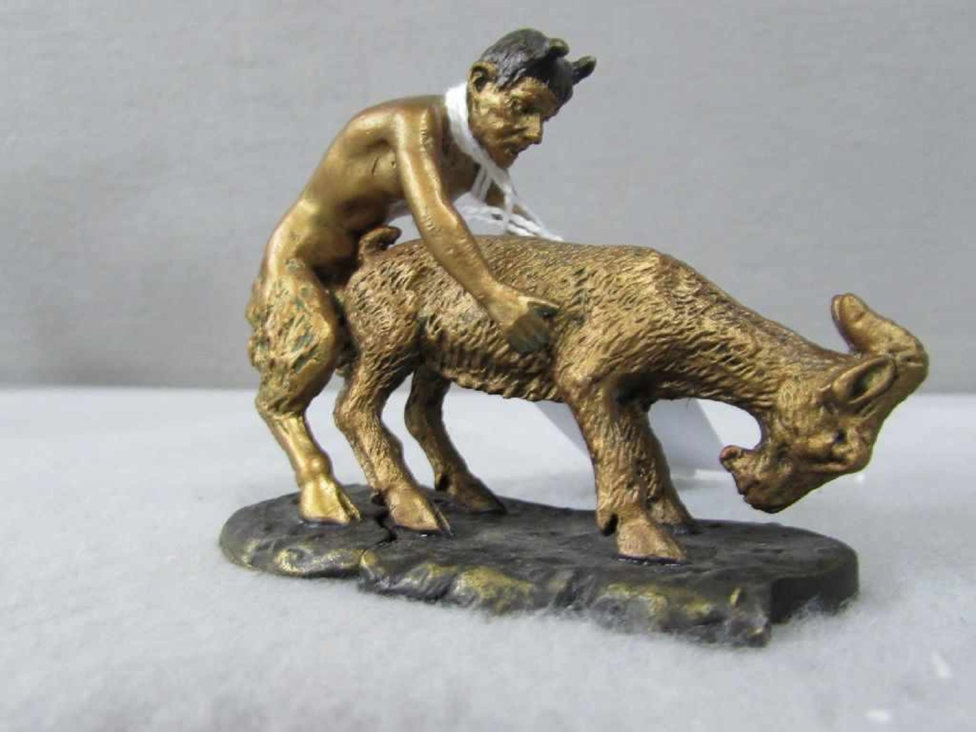 Miniatur Bronze 2 teilig Faun im Liebesakt mit Ziegenbock evtl. Wien 8cm länge