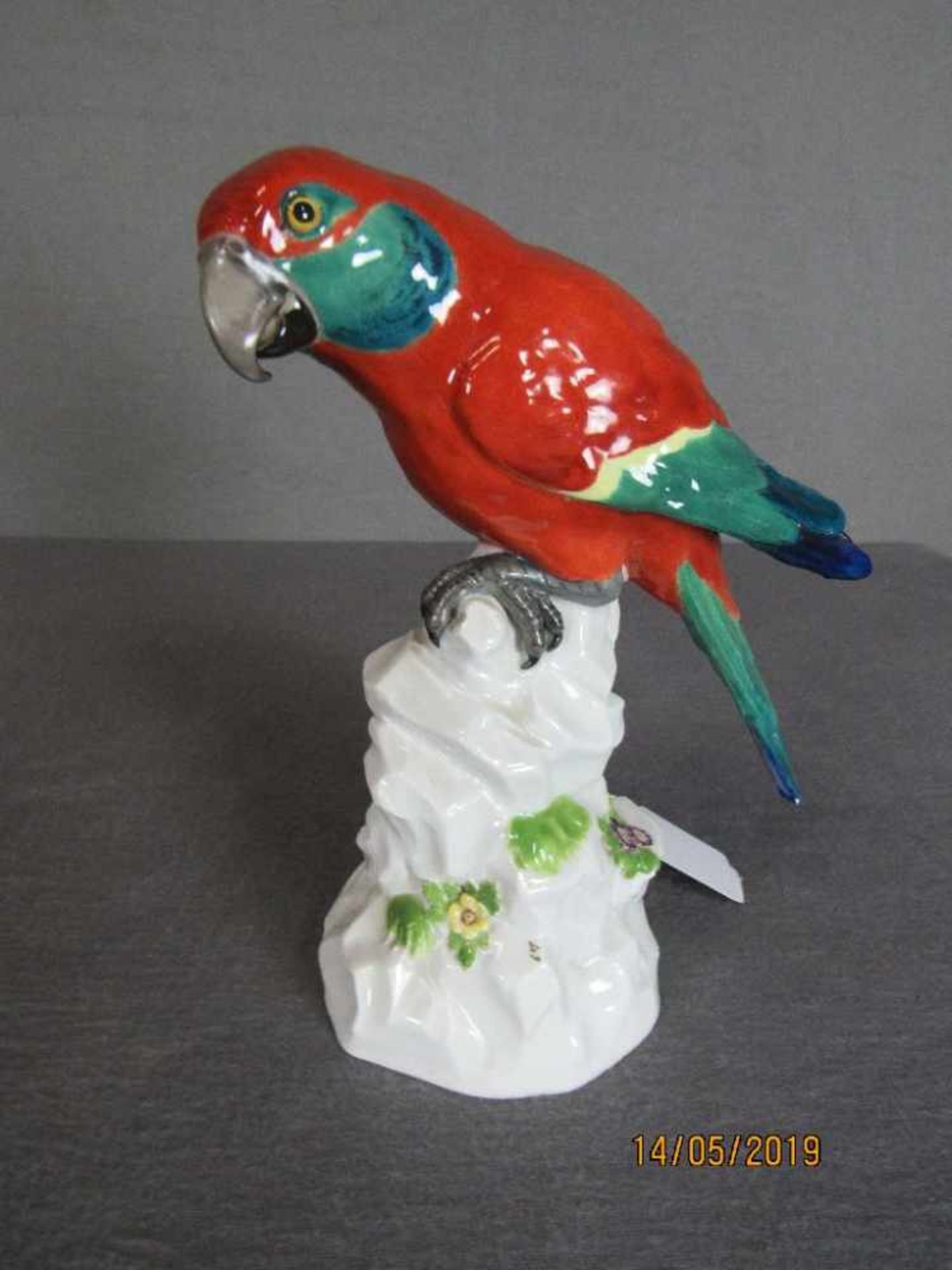 Porzellanfigur Papagei Bestoßungen Meissen Schwertermarke 20cm hoch