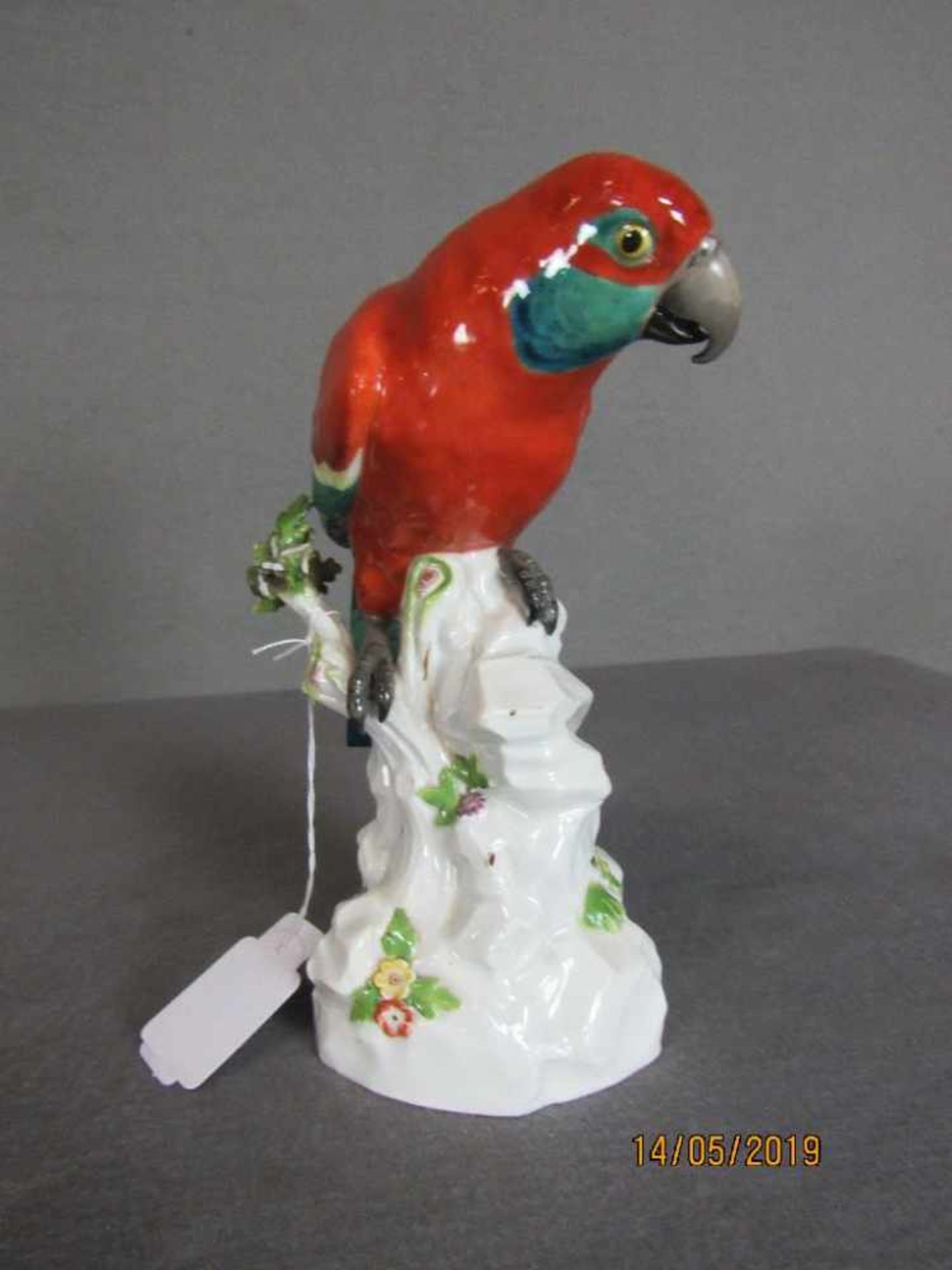 Porzellanfigur Papagei Bestoßungen Meissen Schwertermarke 20cm hoch - Bild 2 aus 4