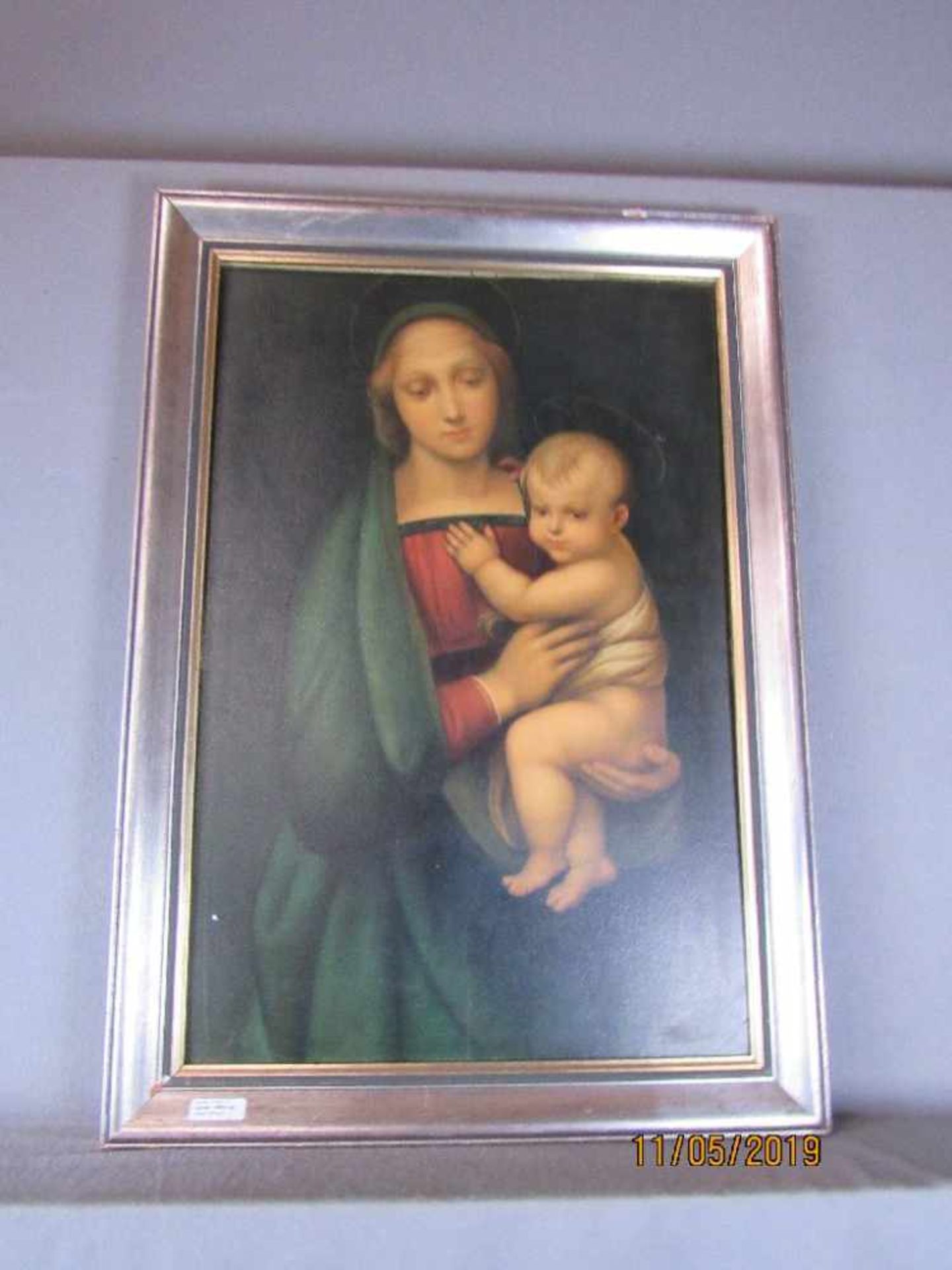 Bild Kunstdruck Jungfrau Maria mit Christus Öl auf Pappe 68x97cm - Bild 2 aus 3