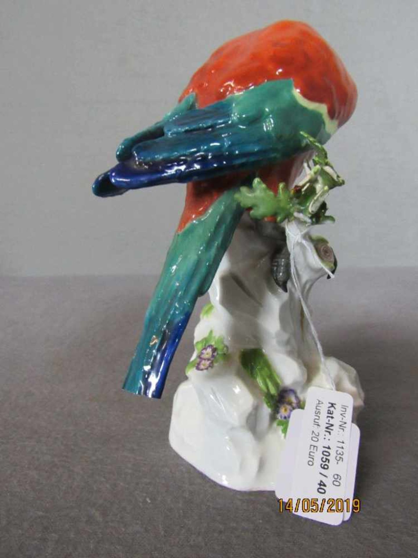 Porzellanfigur Papagei Bestoßungen Meissen Schwertermarke 20cm hoch - Bild 4 aus 4