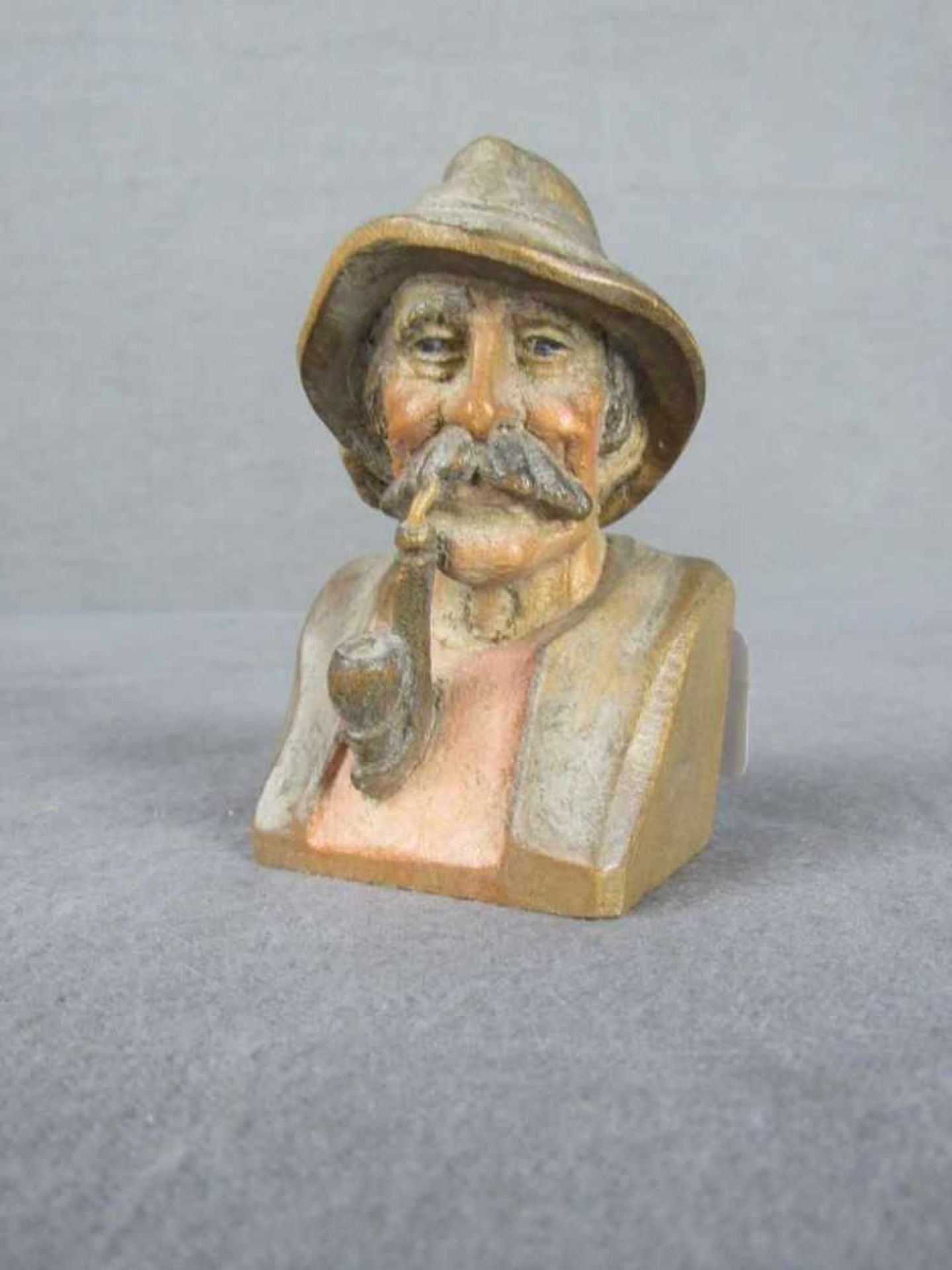 Kleine handgeschnitzte Holzfigur Bayrischer Pfeiffenraucher 9cm hoch