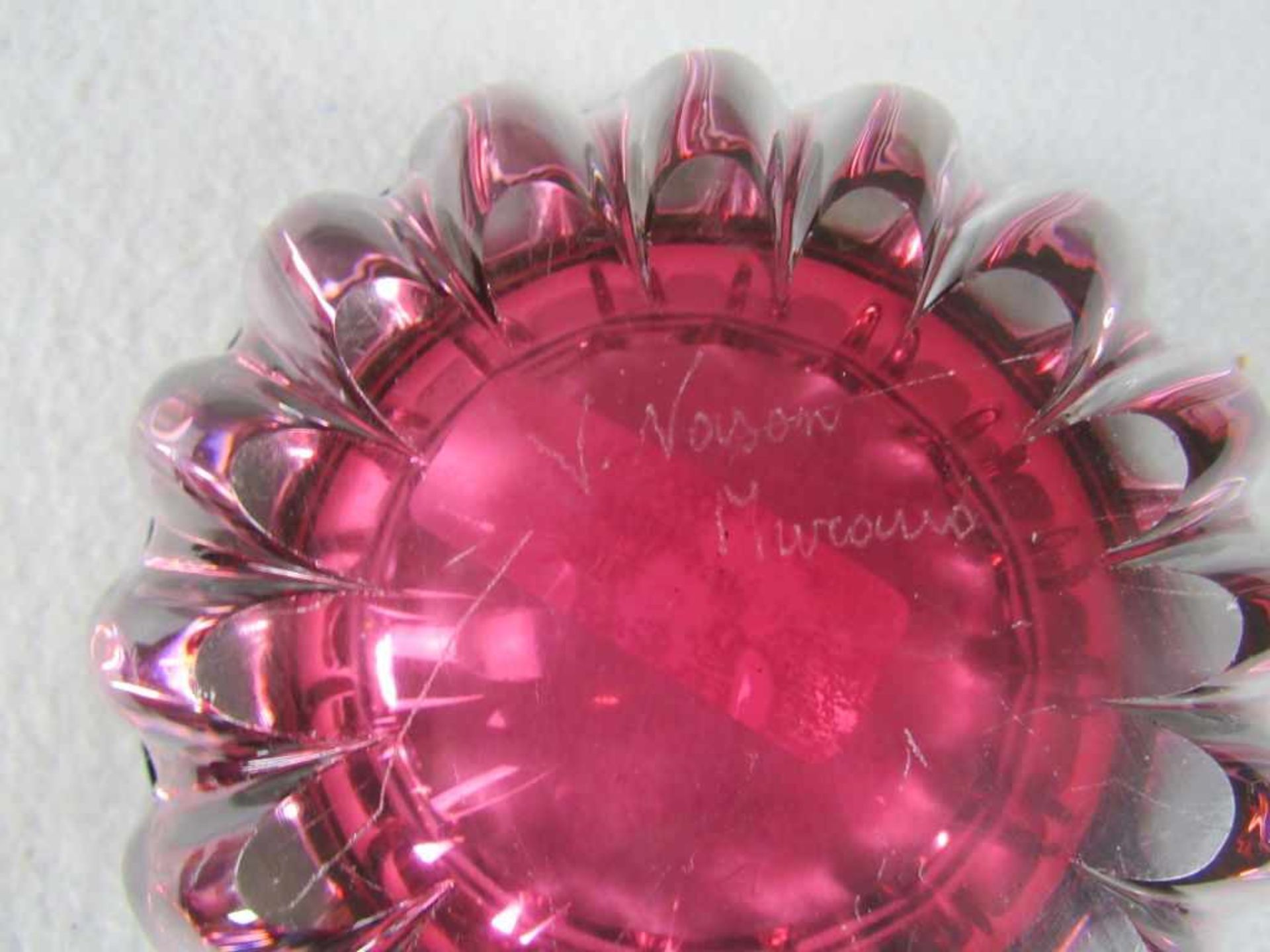 Designerschale Rose und Klarglas signiert Murano und V. Noson o.ä. Durchmesser 15cm - Image 2 of 3