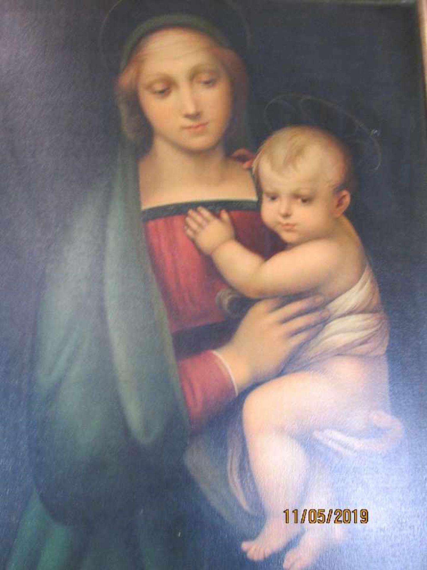 Bild Kunstdruck Jungfrau Maria mit Christus Öl auf Pappe 68x97cm