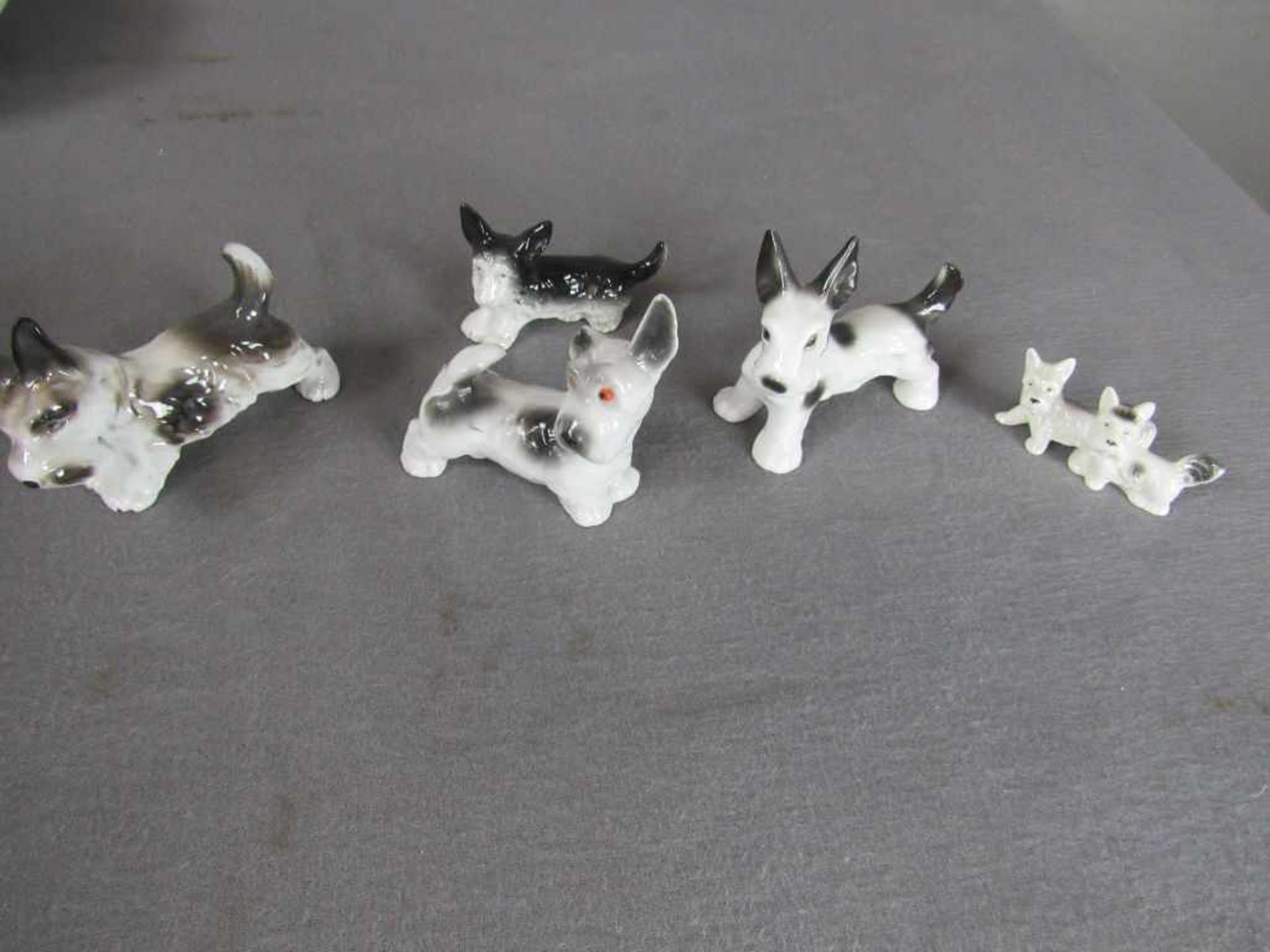 Konvolut von 5 Porzellanfiguren Hunde teilweise antik bis 8cm hoch