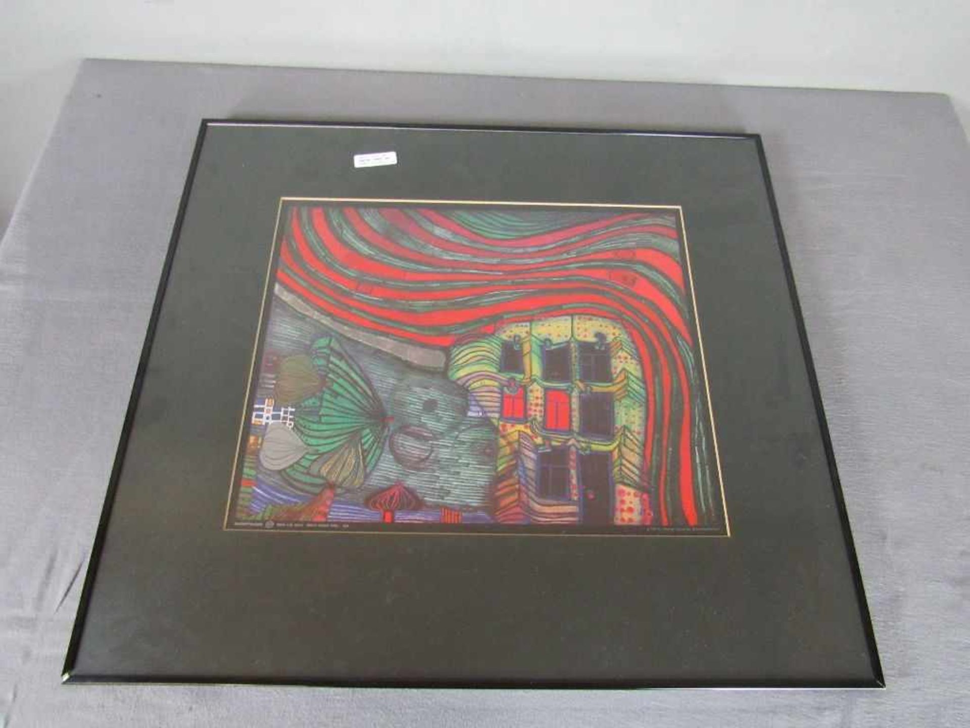 Grafik gerahmt Hundertwasser 1987 Kunstdruck Wind aus Gras 70x63cm - Bild 2 aus 4