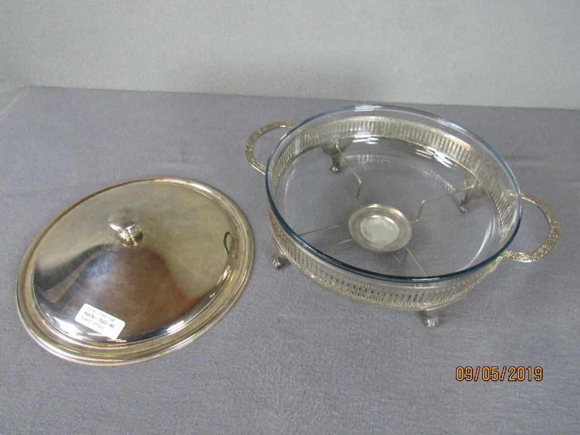 Warmhalteschale versilbertes Metall und Glaseinsatz Durchmesser 27cm - Image 2 of 2