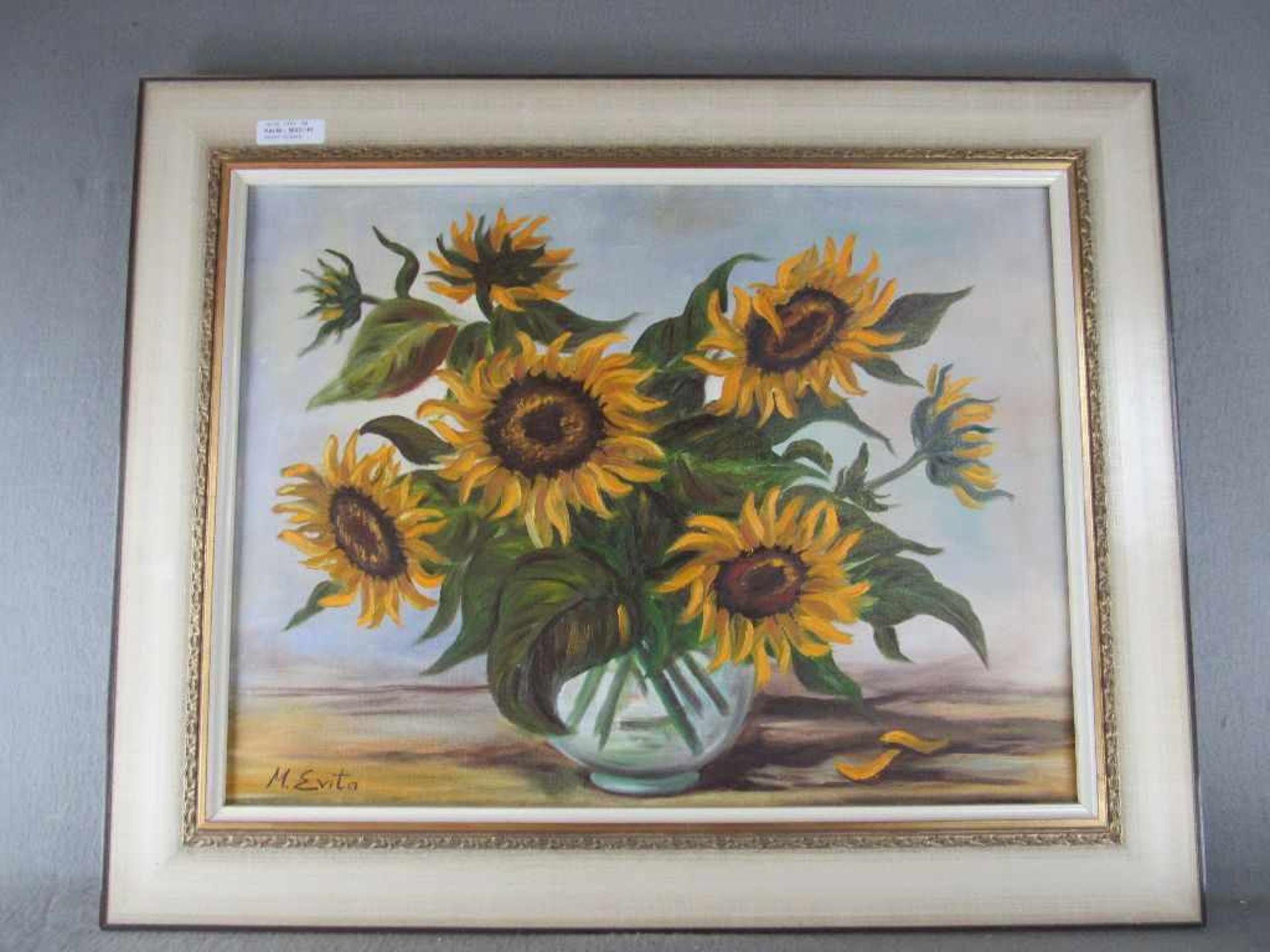 Ölgemälde Öl auf Leinwand Sonnenblumen signiert Evita 62x76cm