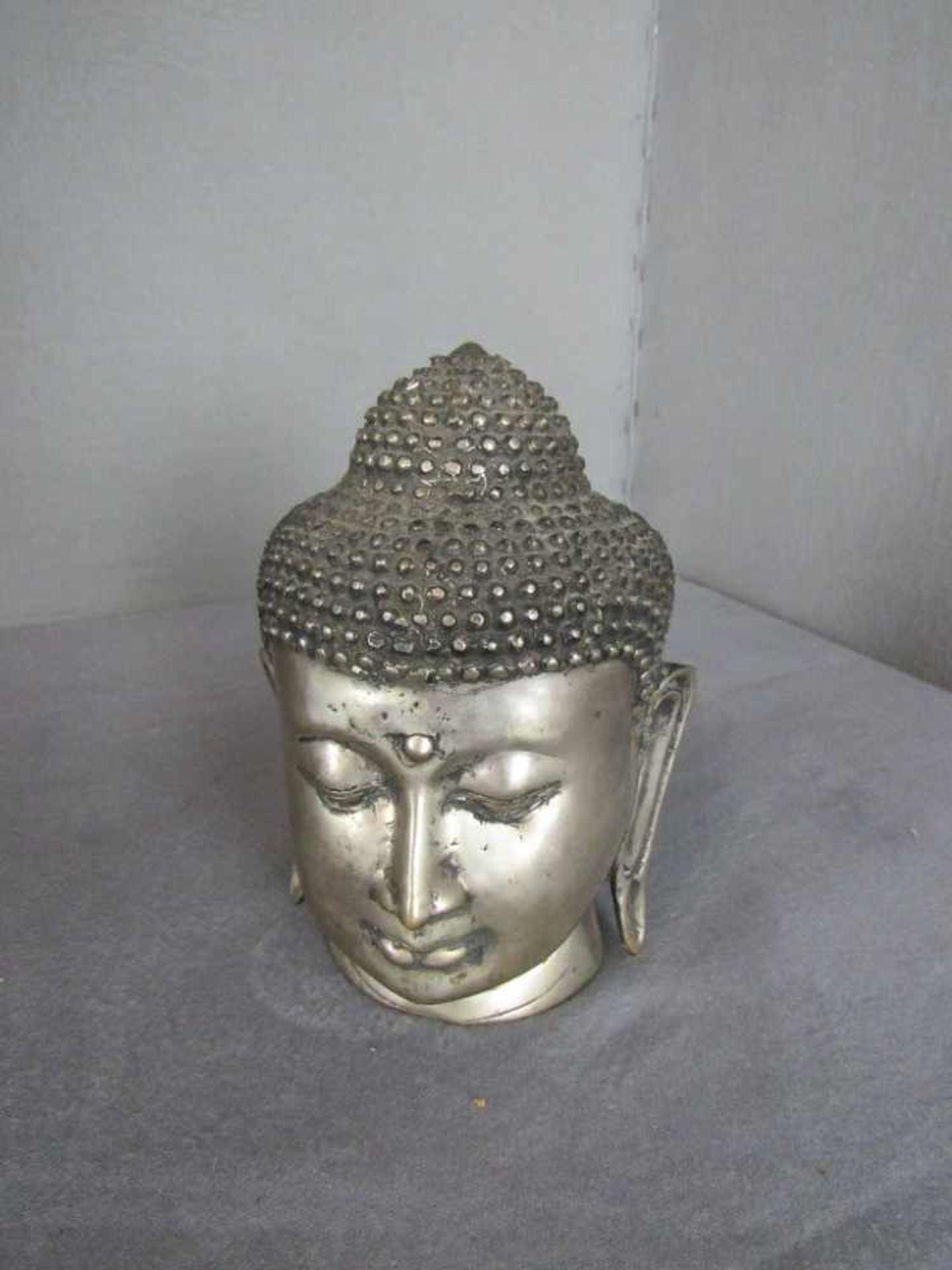Buddhastatue, Kopf, Metallgusss, 17cm hoch