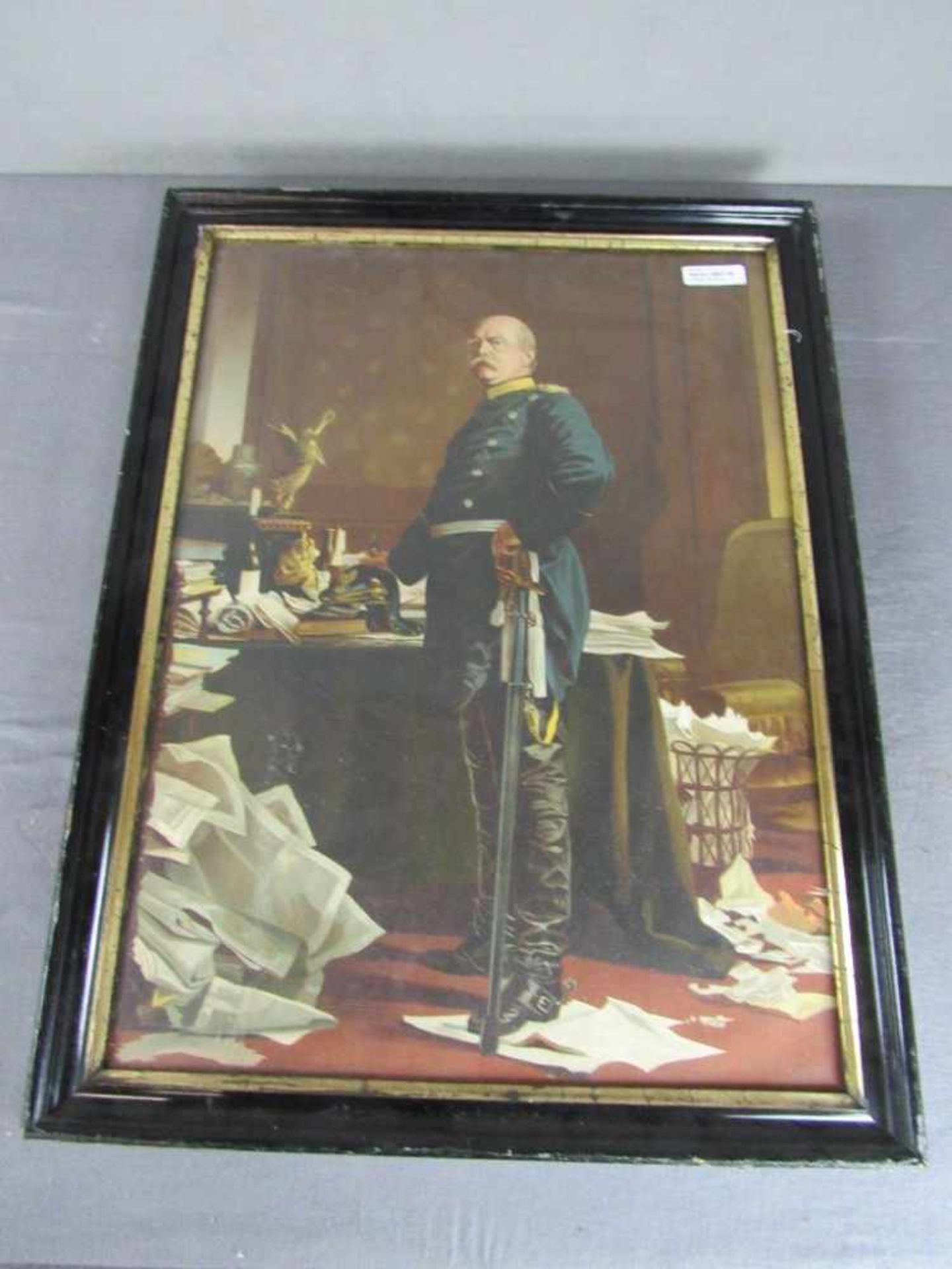 Militärisches Bild Kunstdruck Darstellung Bismarck unten rechts monogrammiert AVW. 1879 70x53cm - Bild 3 aus 4