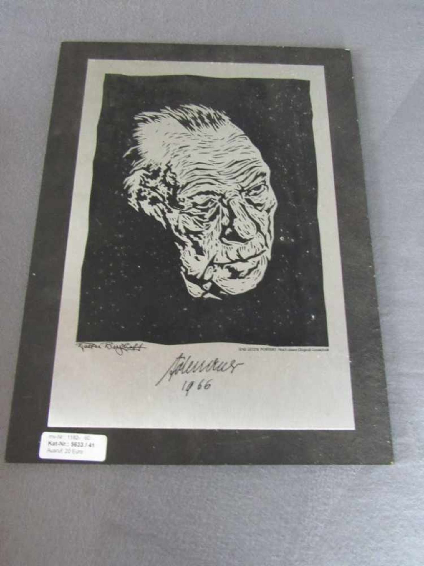 Portait, Metall auf Holz, Adenauer, 1966, echter Handdruck, cas. 40x30cm