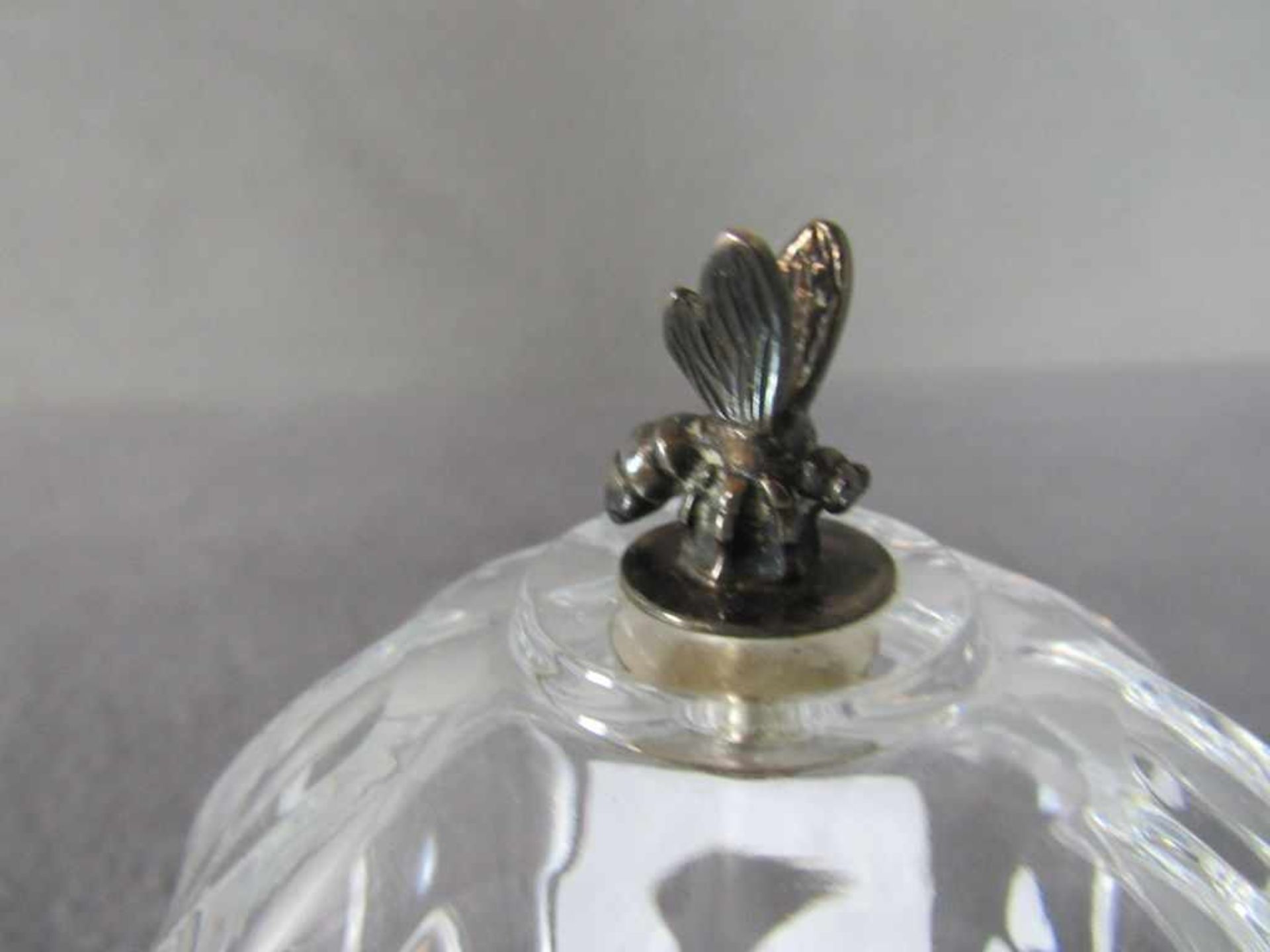 Honiggefäß Kristallglas Knauf in 925 Silber Darstellung der Honigbiene 11cm hoch - Bild 2 aus 3