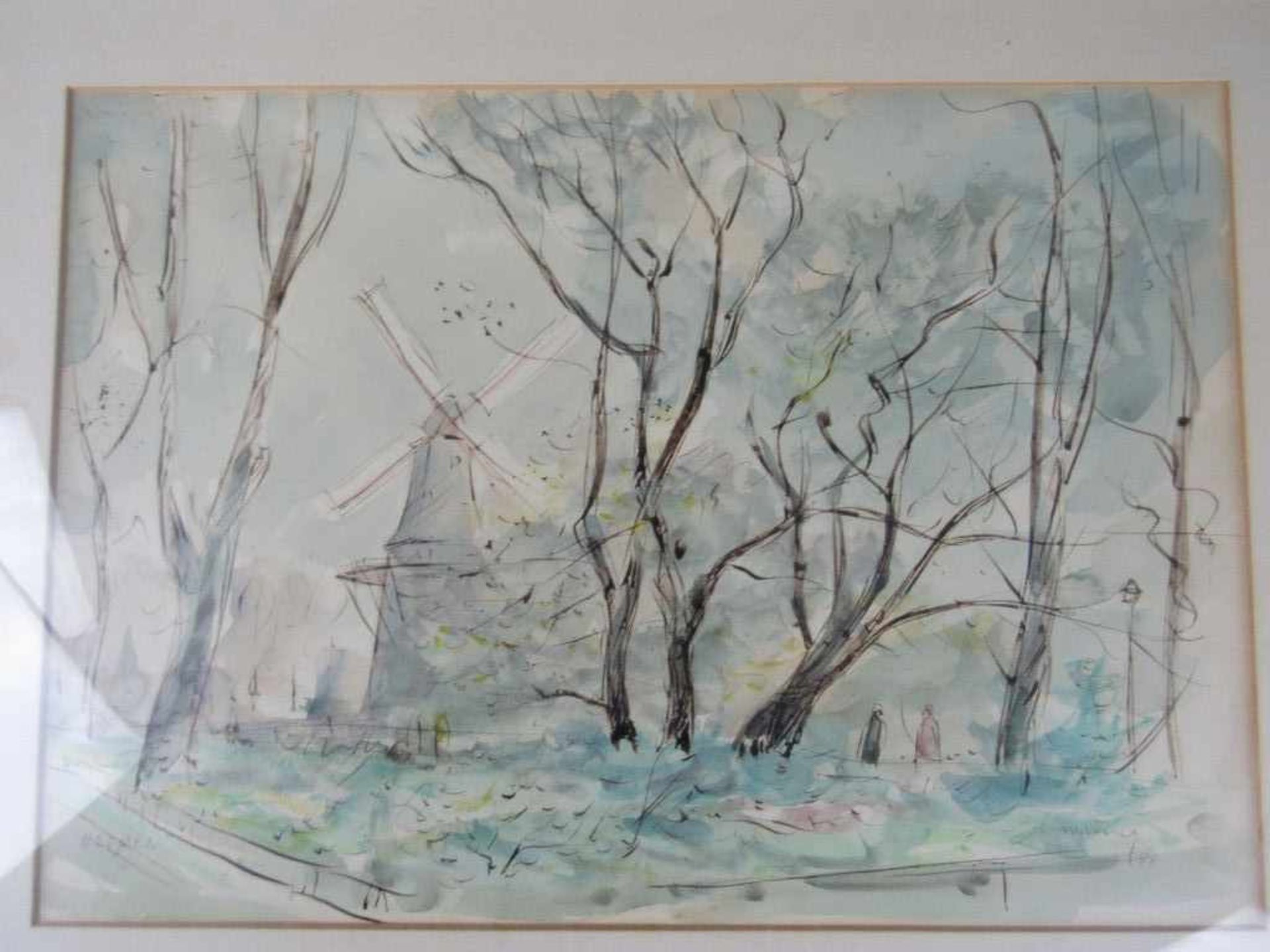 Aquarell Mischtechnik signiert Wiwing oder ähnlich 58 Bremer Mühle 44x54,5cm