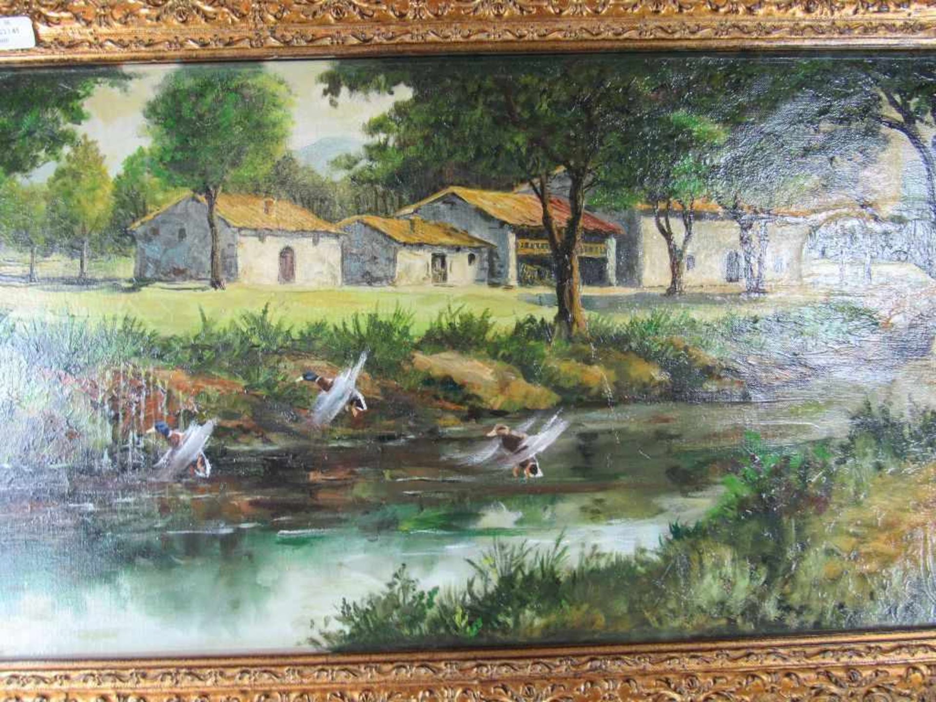 Ölgemälde Öl auf Leinwand steigende Ente im Fluss unleserlich signiert ca.96x56cm - Image 2 of 4