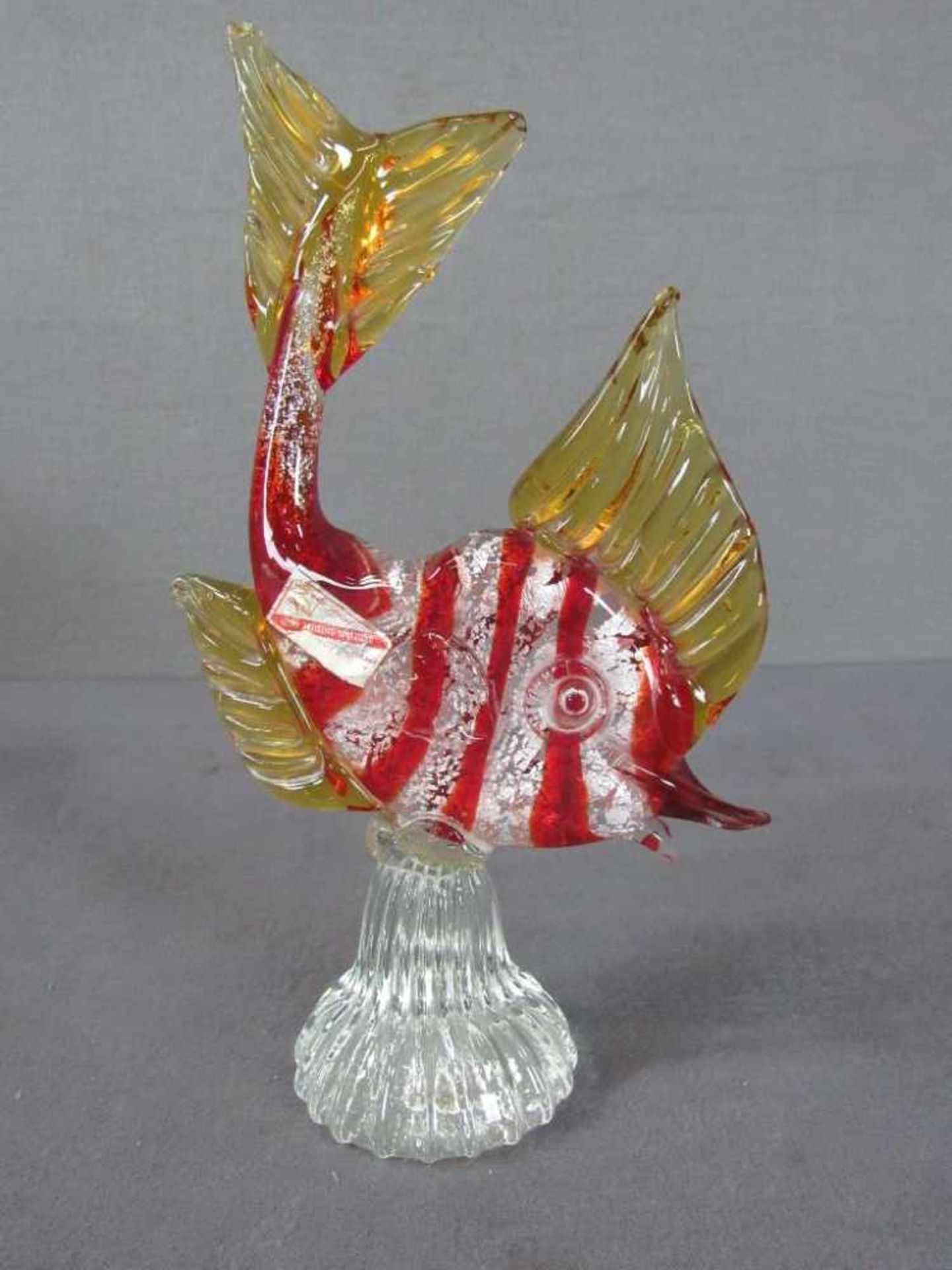 Glasskulptur Fisch gelabelt Venedig Silberflitter 26cm hoch