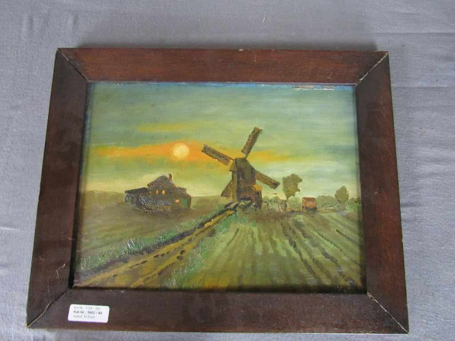 Ölgemälde Öl auf Pappe Windmühle 48x39cm - Bild 2 aus 3