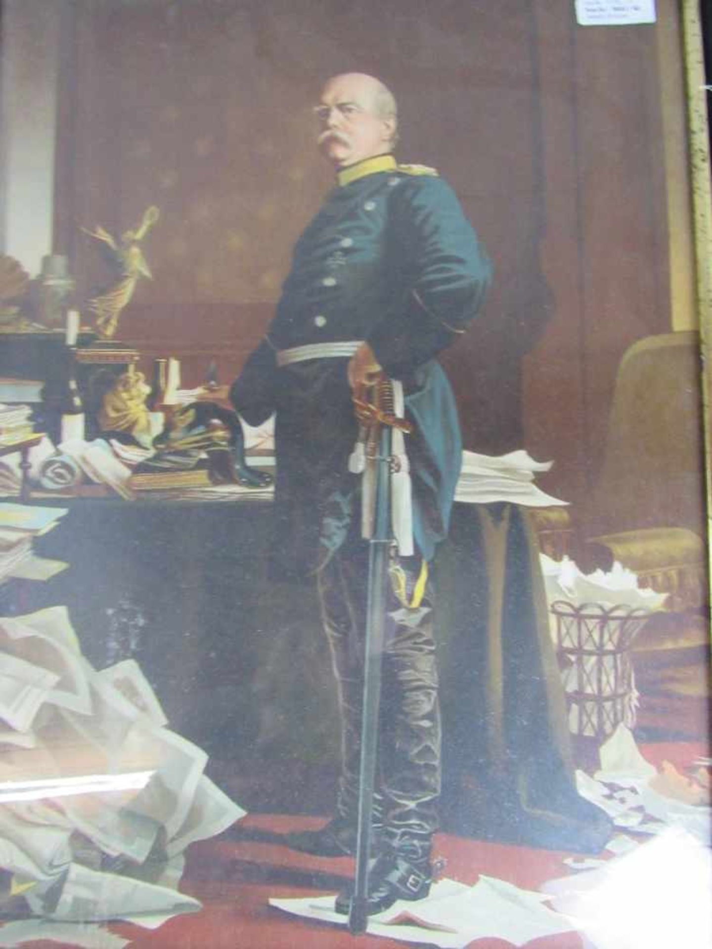 Militärisches Bild Kunstdruck Darstellung Bismarck unten rechts monogrammiert AVW. 1879 70x53cm