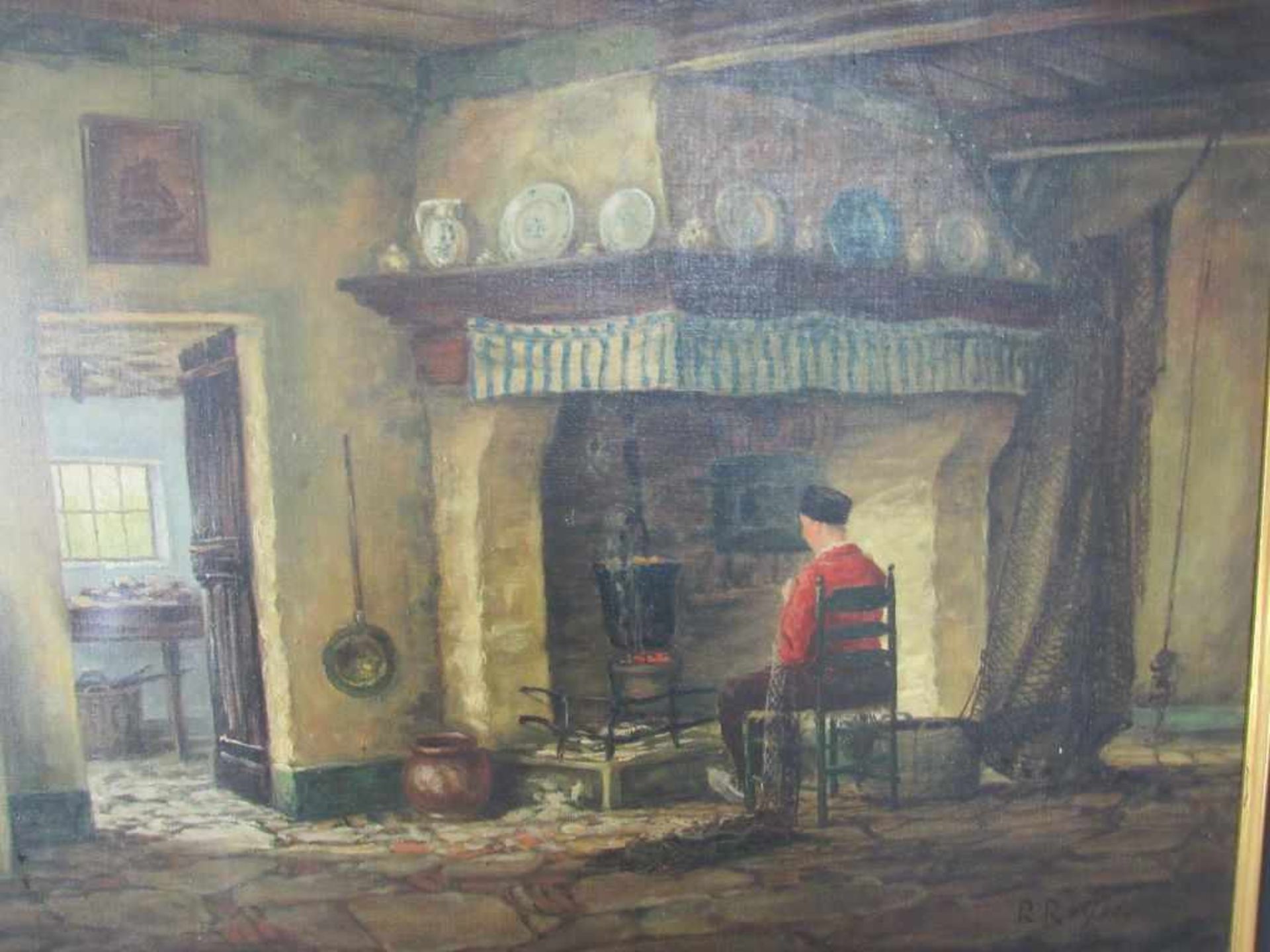 Ölgemälde Öl auf Leinwand Blick in die Küche signiert R. Reslof oder ähnlich 91x71 cm- - -20.00 %