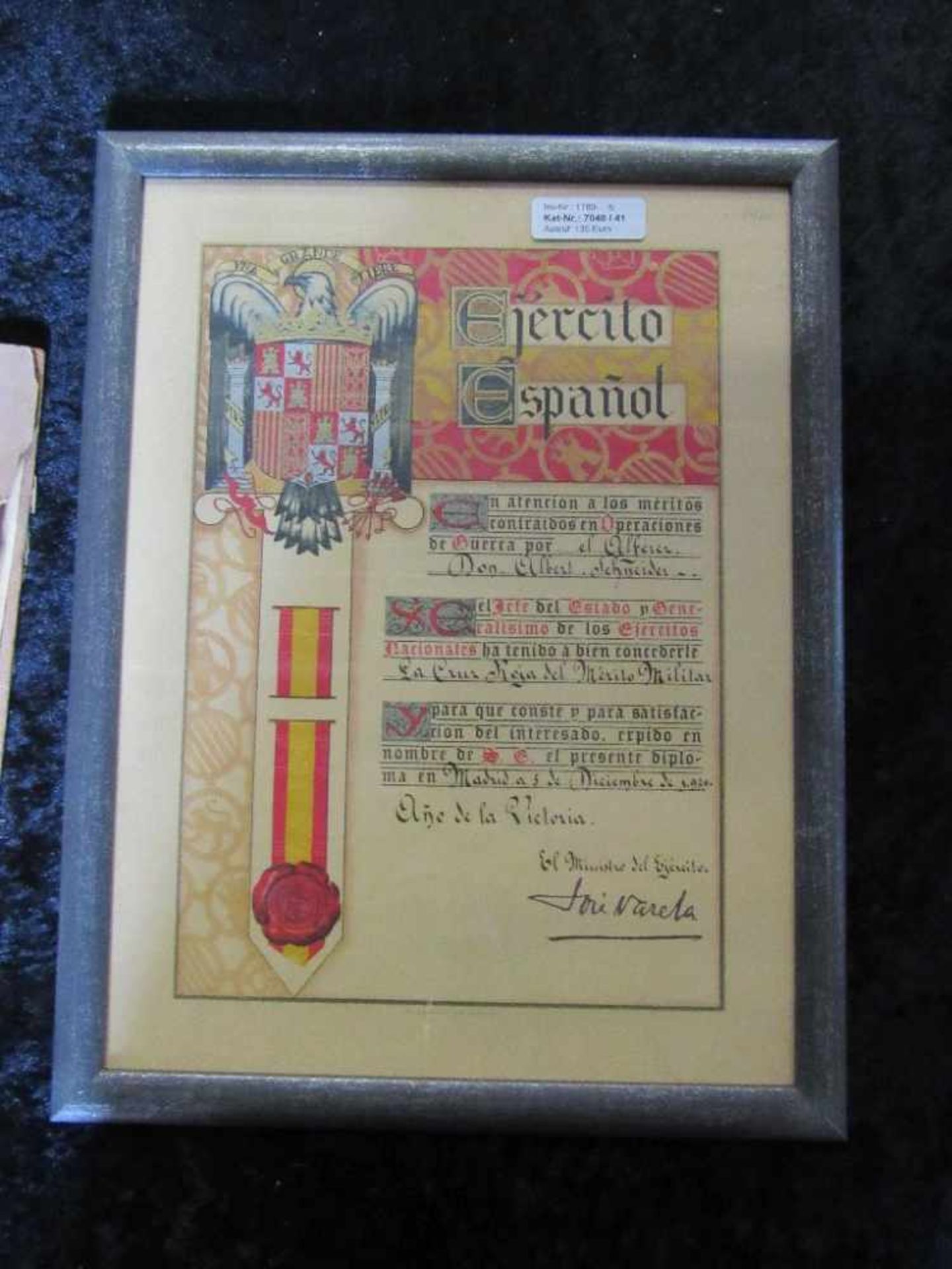 2 originale spanische Urkunden für ein Mitglied der Legion Condor: La Medalla de la Campana (