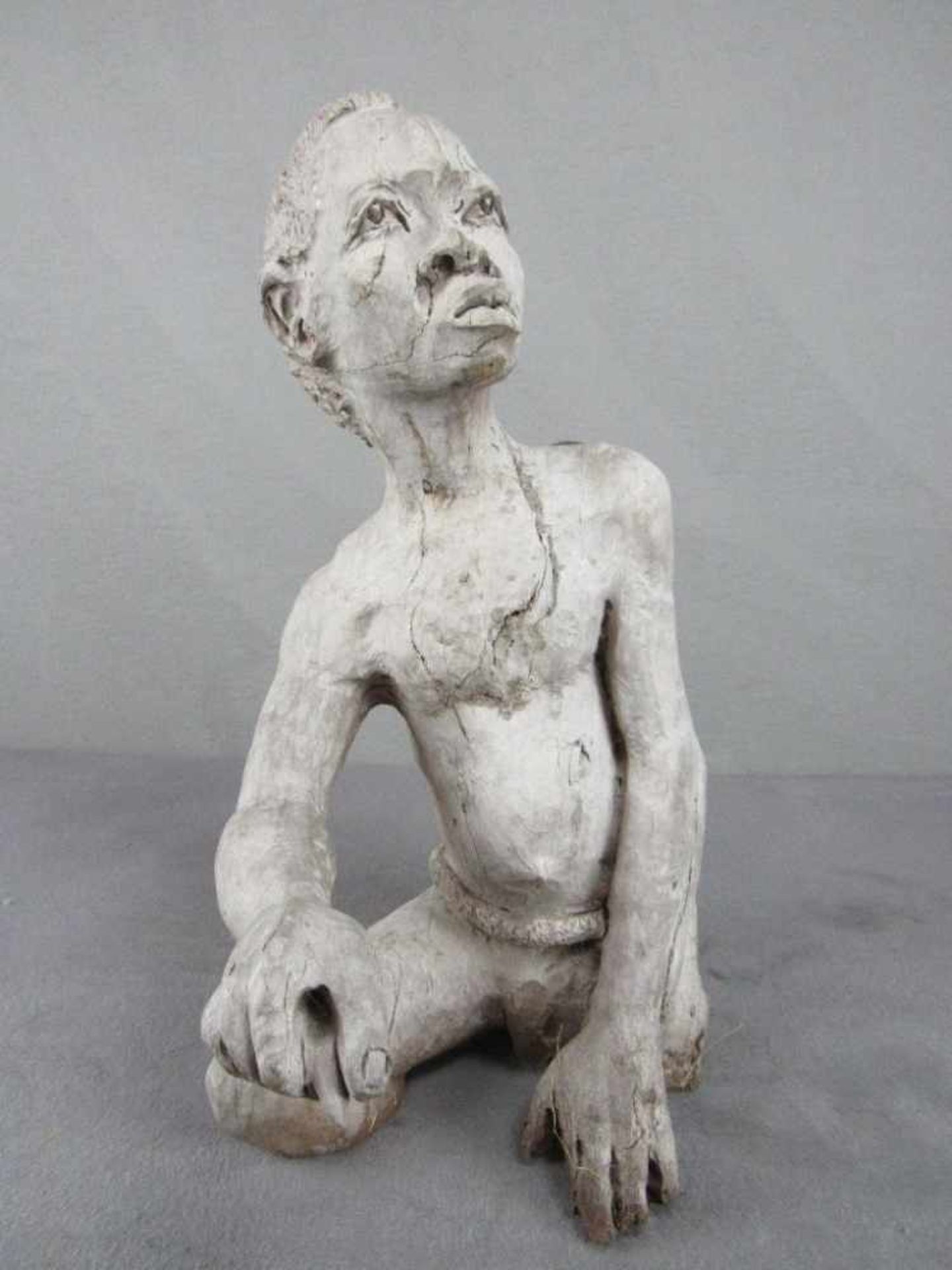 Antike afrikanische Skulptur sitzender Farbiger Hartholz schwer 45cm hoch- - -20.00 % buyer's