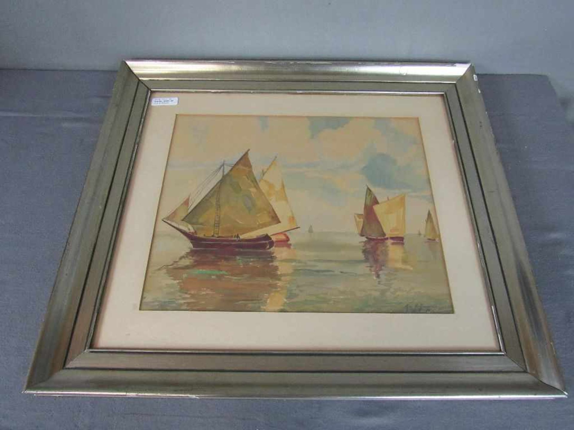 Aquarell Hoffmann Theo Segelboote bei ruhiger See Maß:61x71cm- - -20.00 % buyer's premium on the - Bild 2 aus 4