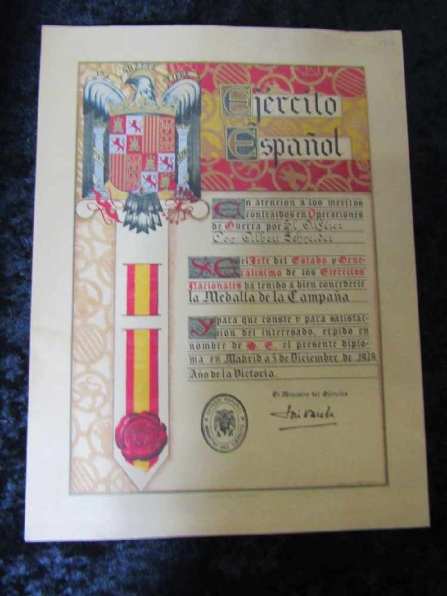 2 originale spanische Urkunden für ein Mitglied der Legion Condor: La Medalla de la Campana ( - Image 4 of 4