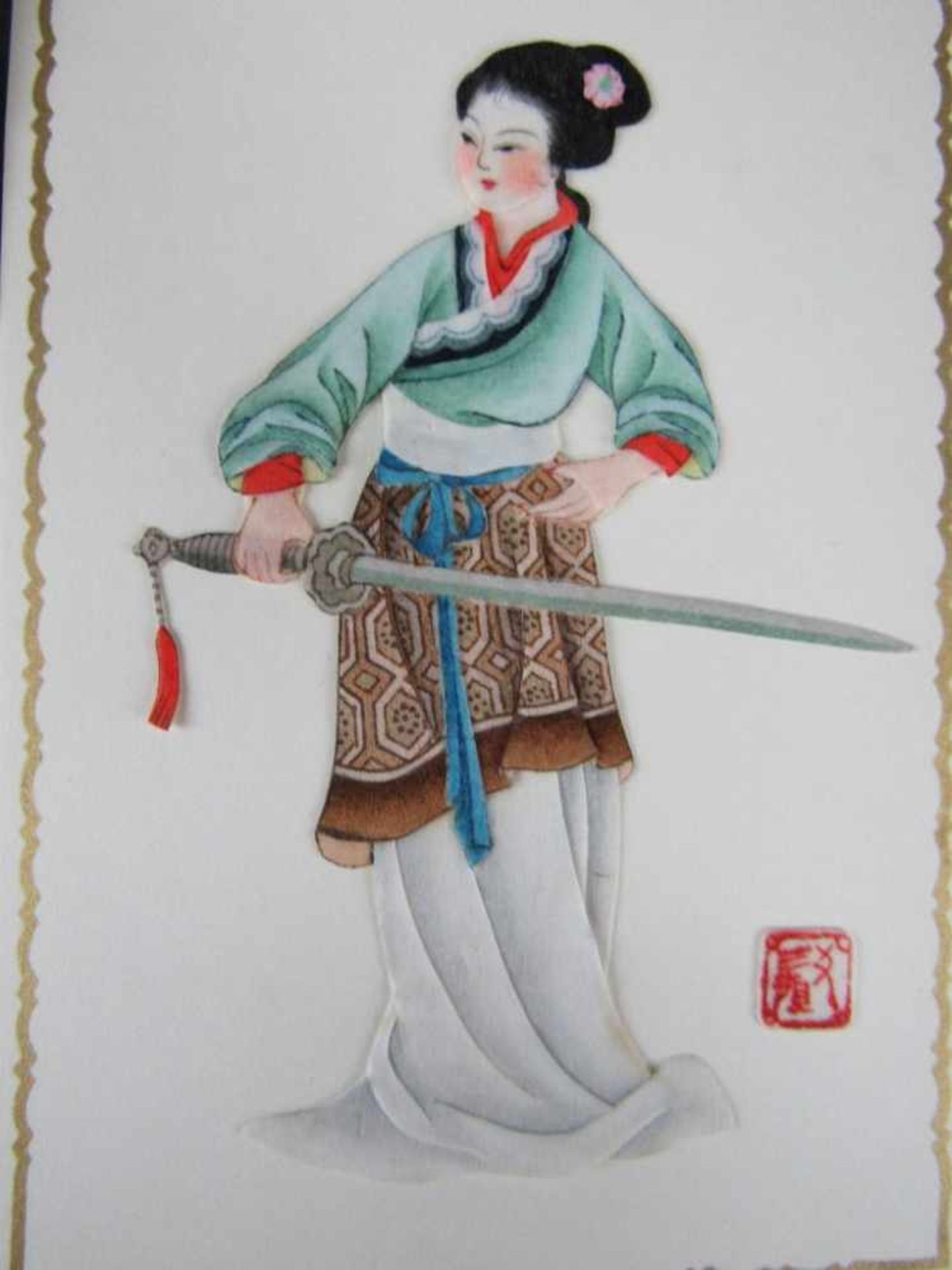 China Bilder teilweise Kostüme aus Theaterstück teilweise Seide auf Papier in schöner Schatulle - Bild 2 aus 5