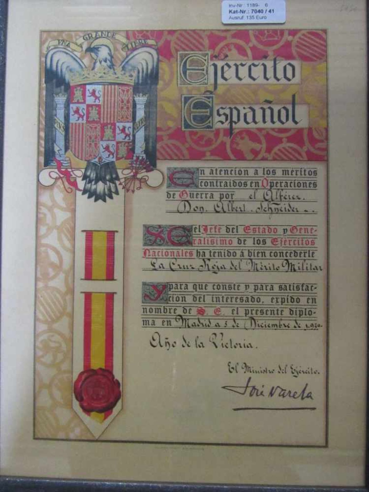 2 originale spanische Urkunden für ein Mitglied der Legion Condor: La Medalla de la Campana ( - Image 2 of 4