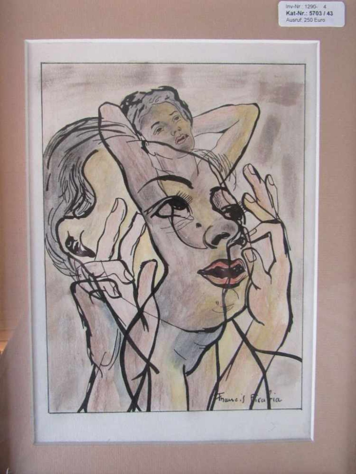 Zeichnung mit Rahmen 56x46cm bezeichnet Francis Picabia- - -20.00 % buyer's premium on the hammer - Bild 2 aus 5