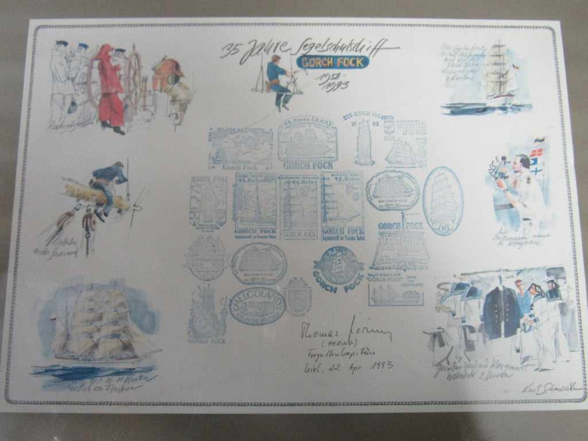 Drei Grafiken maritim Seefahrt Sammlung von vielen Linien überwiegend mit original Signaturen - Image 4 of 4