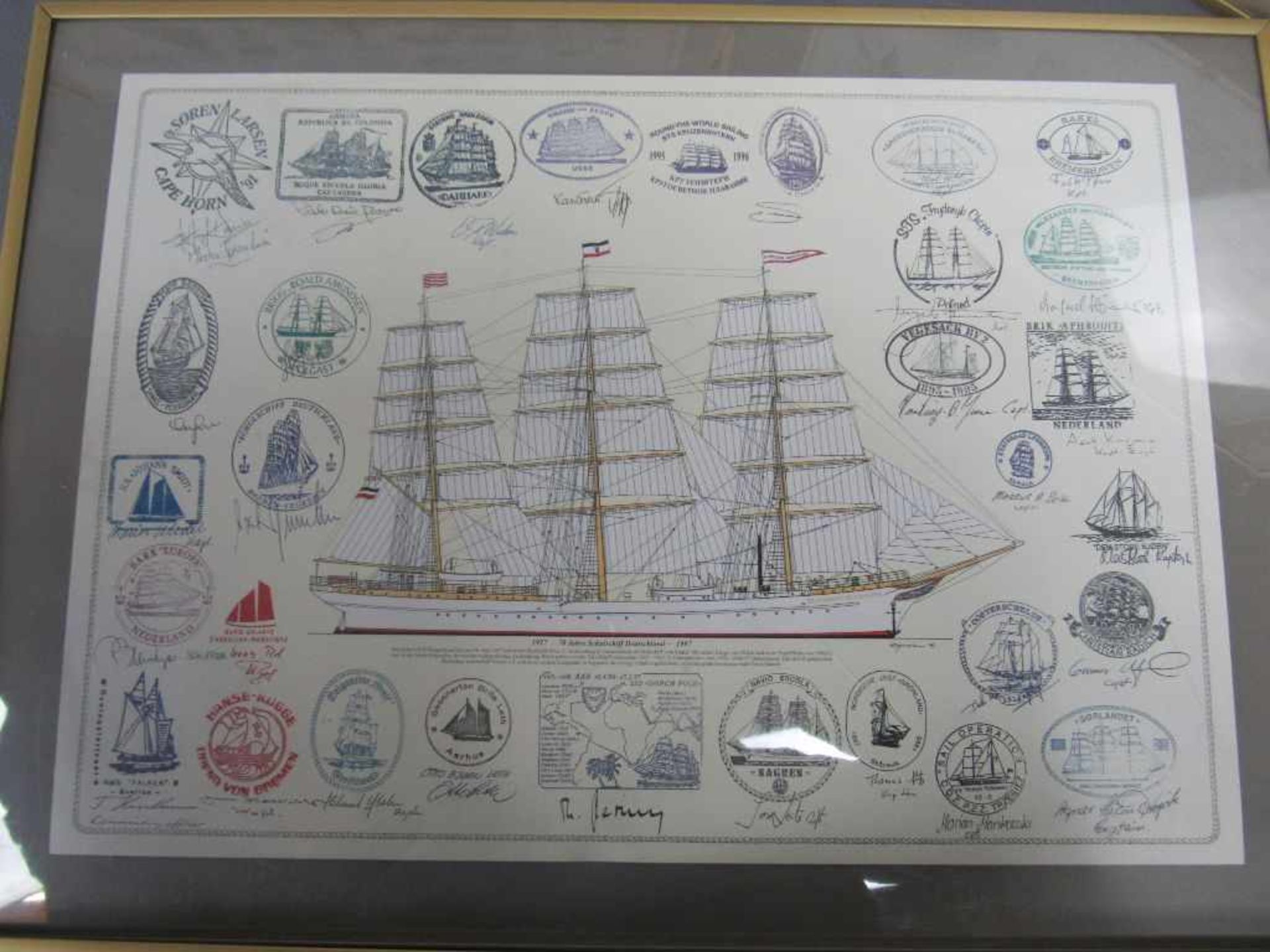Drei Grafiken maritim Seefahrt Sammlung von vielen Linien überwiegend mit original Signaturen - Image 2 of 4