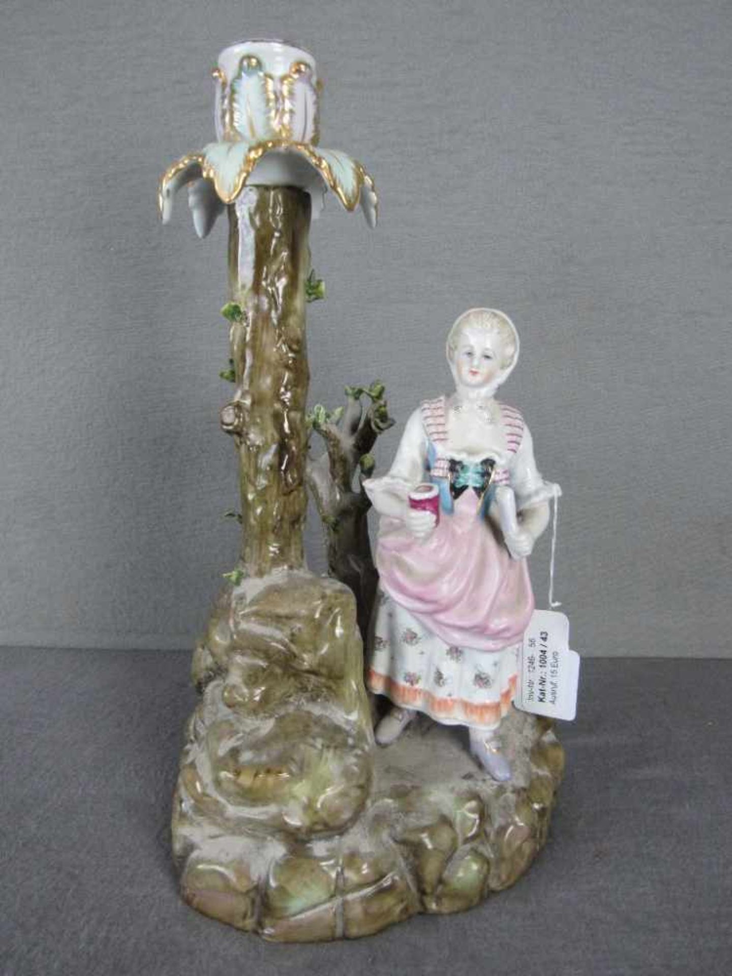 Figürlicher Kerzenleuchter Keramik trinkende Frau farbig staffiert 33cm hoch- - -20.00 % buyer's