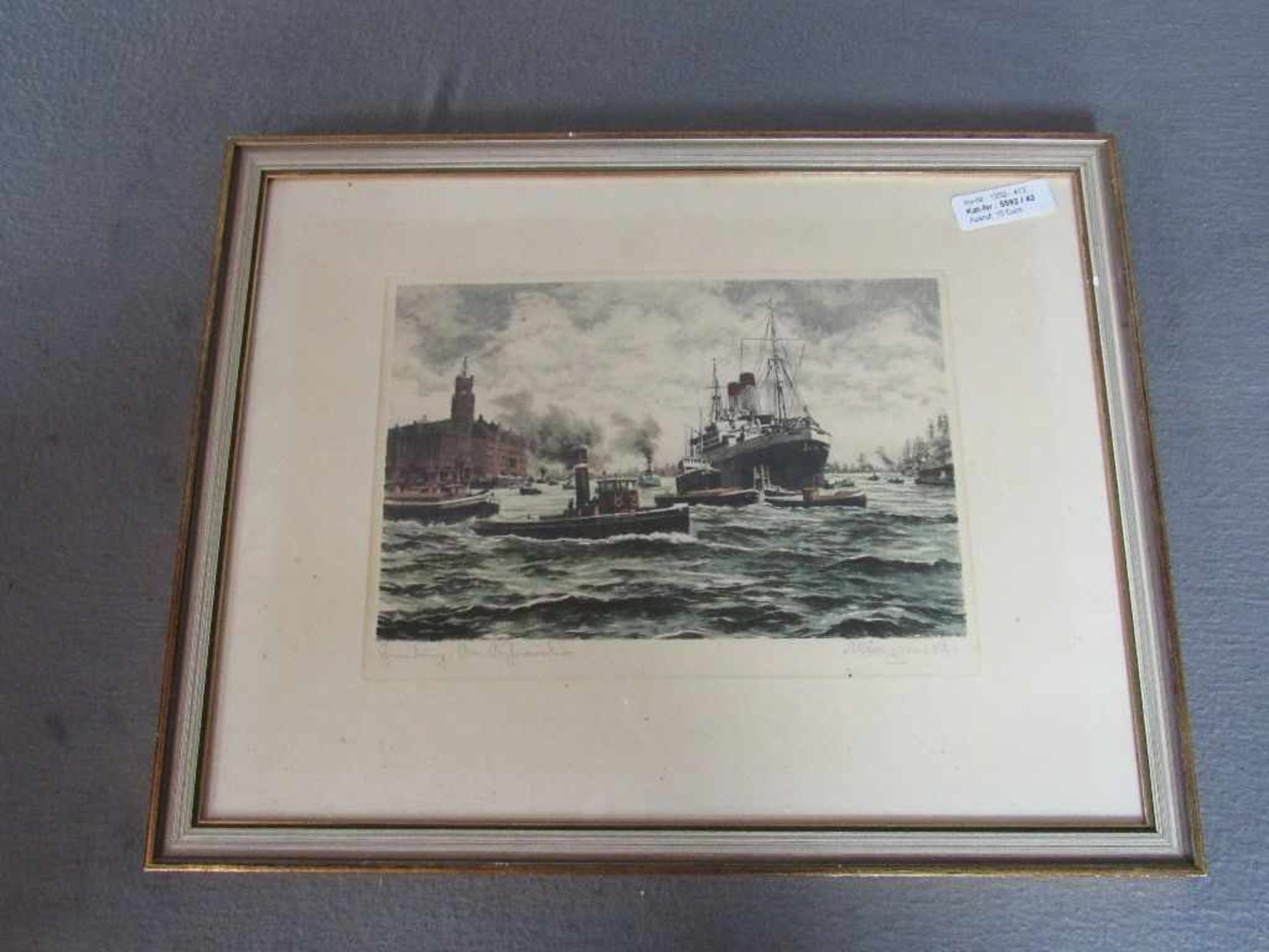 Grafik coloriert und signiert Hamburg Albrecht Bauk oder ähnlich ca.35x45cm- - -20.00 % buyer's - Bild 2 aus 4