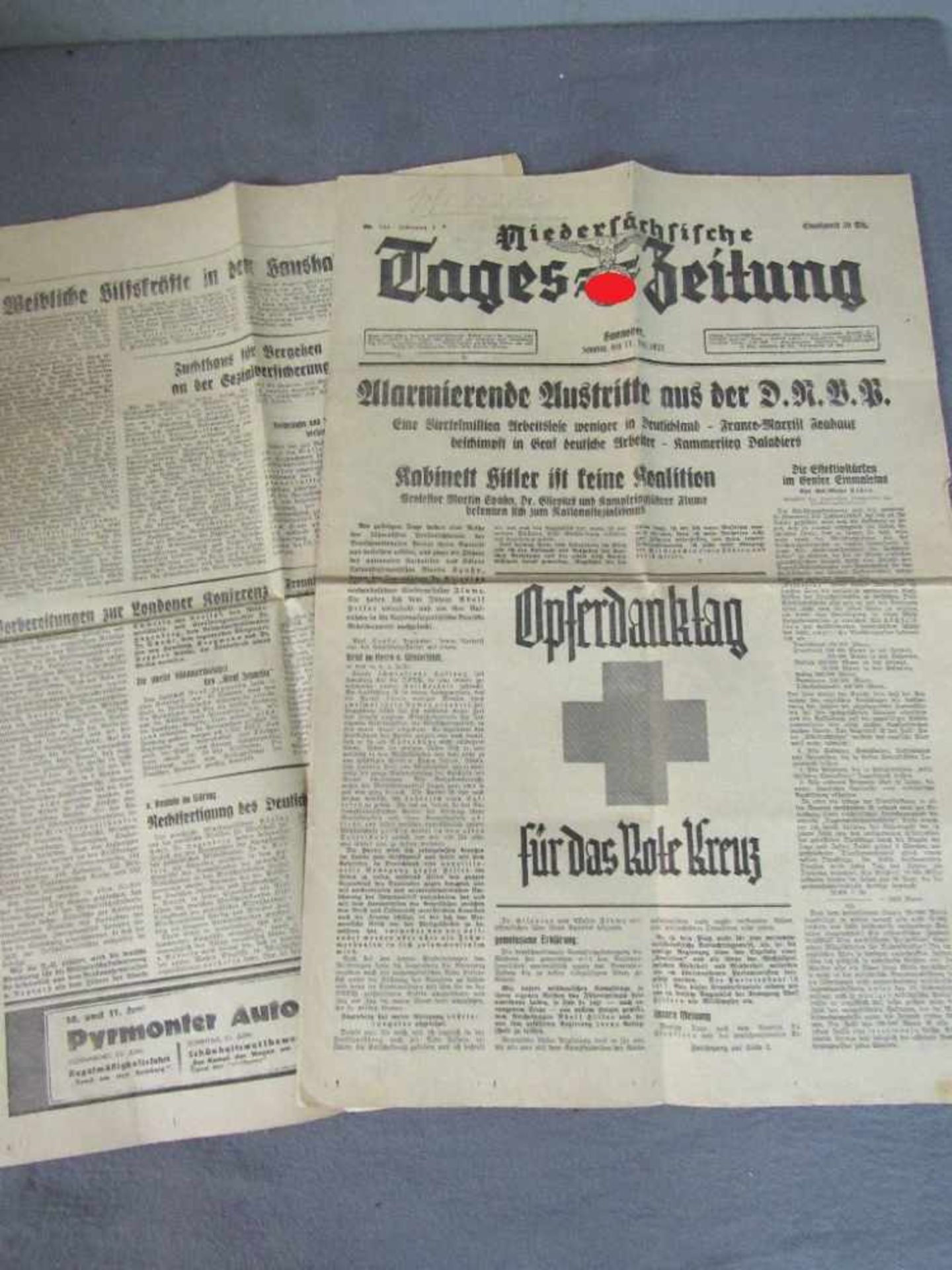 Niedersächsische Tageszeitung 1933 aus dem Nachlaß eines Oberleutnants 3./Pz.Abw.22- - -20.00 %