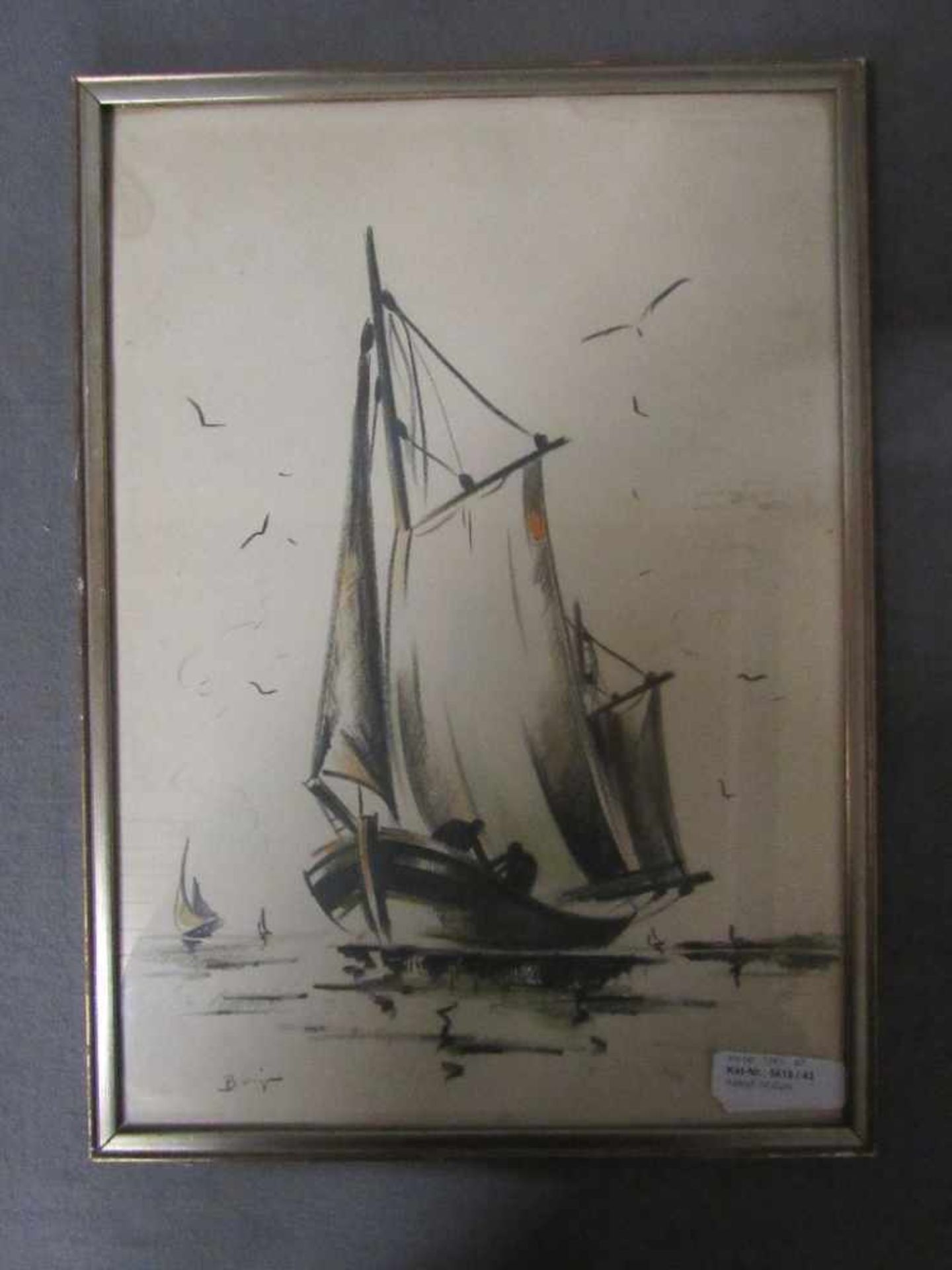 Zeichnung Fischerboot ca.45x33cm unleserlich signiert- - -20.00 % buyer's premium on the hammer - Image 2 of 4