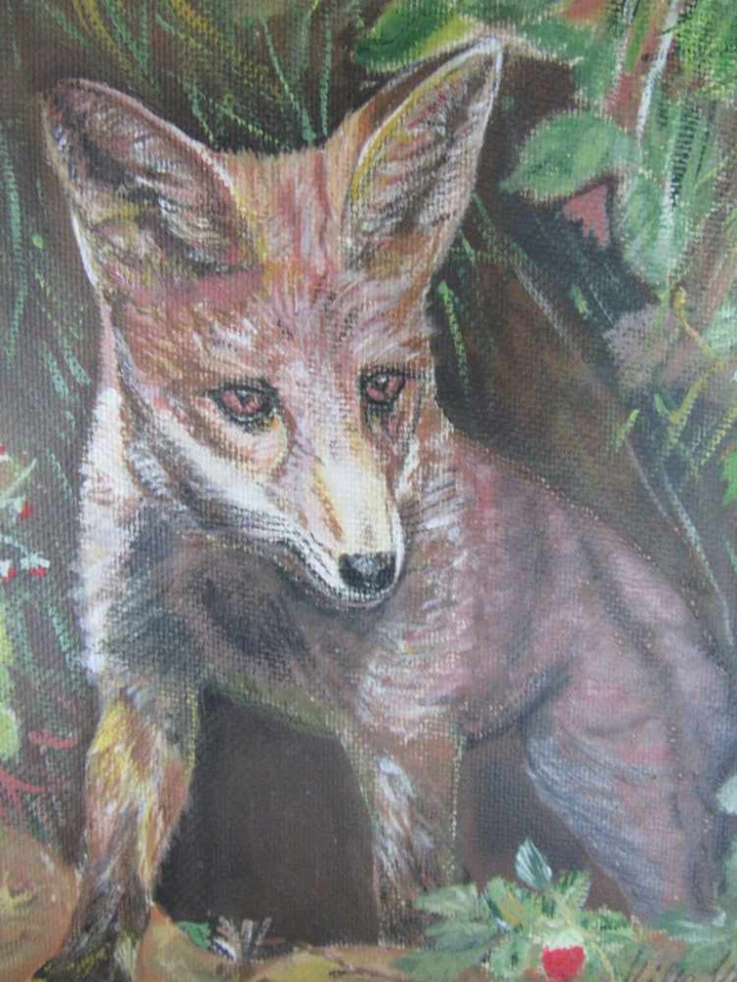 Ölgemälde Öl auf HF Hillerweiss oder ähnlich Darstellung Fuchs 48x38cm- - -20.00 % buyer's premium