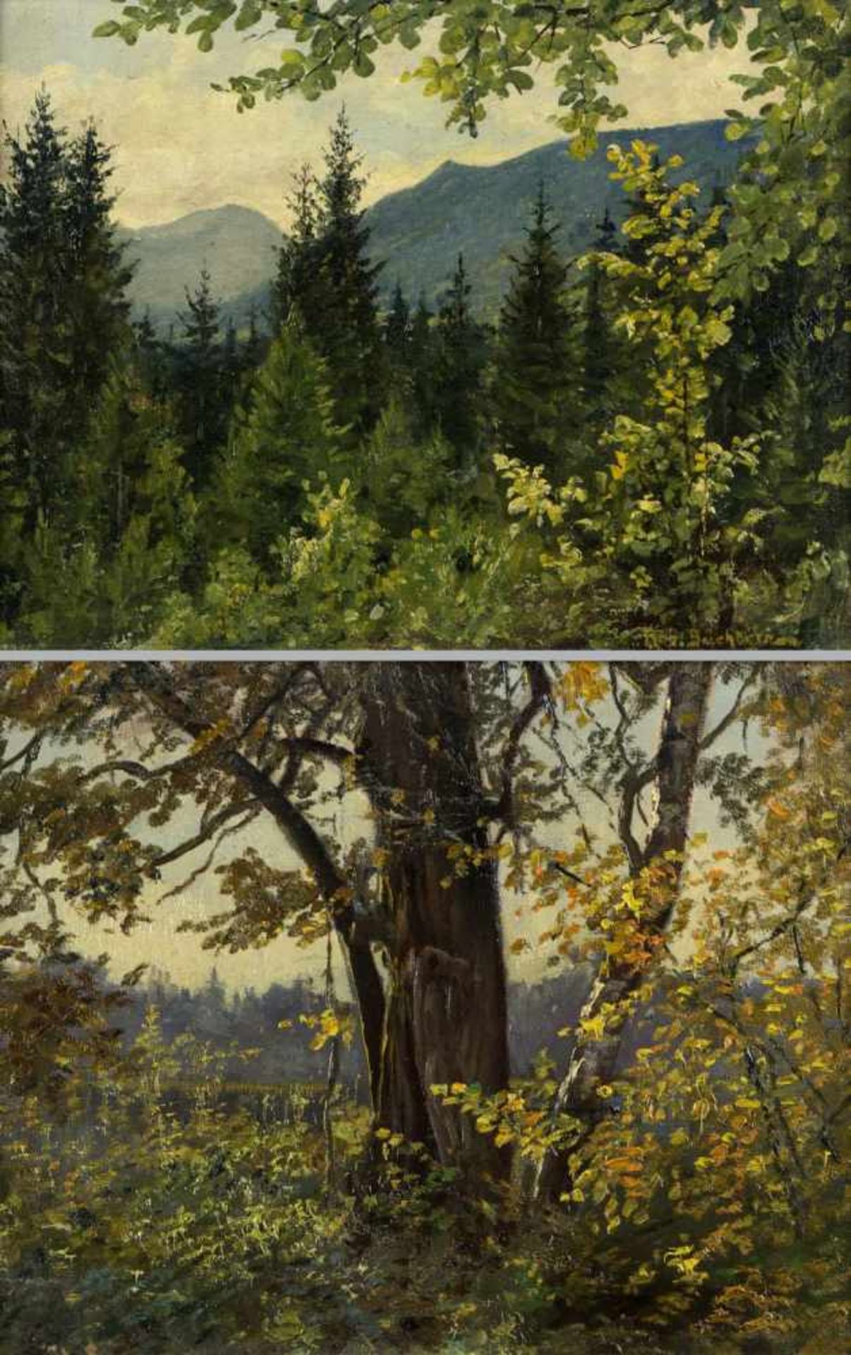 Büchtger, Robert. 1862 Petersburg - München 1951Herbstlicher Wald. Sommerliche Berglandschaft. 2