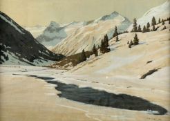 Berndl, OskarDie Alpspitze hinter dem Höllental. Gouache. Sign. und dat. 1928. 49 x 68,5 cm.