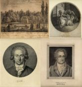 Ambroy. Barth u.a.Sorrows of Werter. Portraits Goethe. Das Gartenhaus in Weimar. 4 Bll. versch.