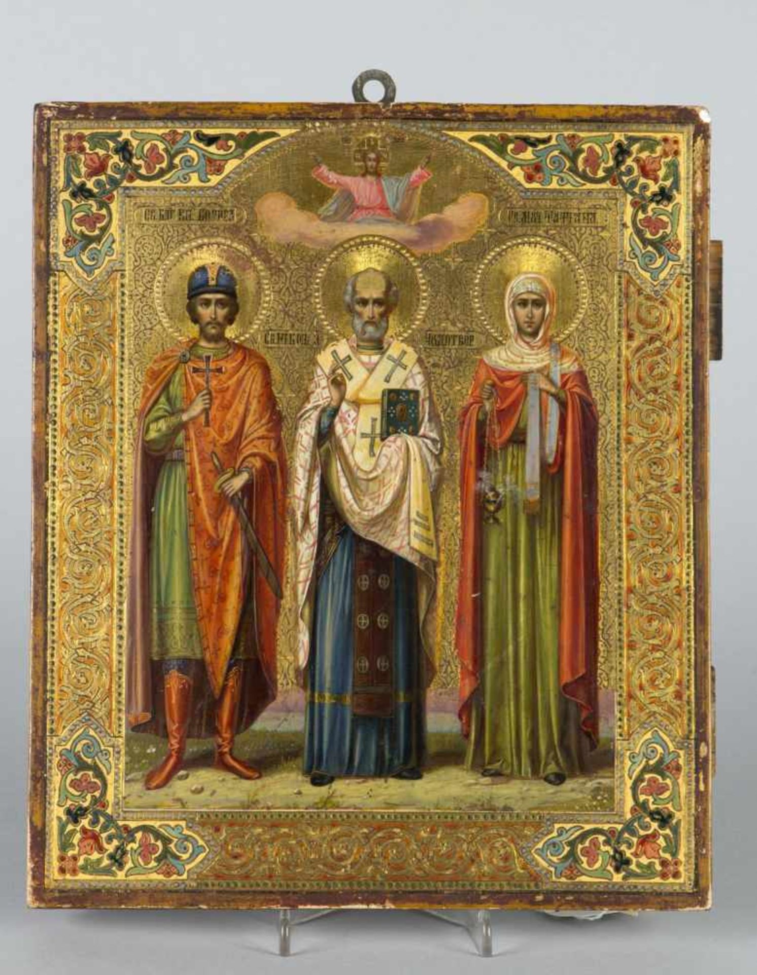 IkoneHeiliger Boris, heiliger Nikolai und heilige Tatjana. Tempera auf Holz und Goldgrund. Russland,