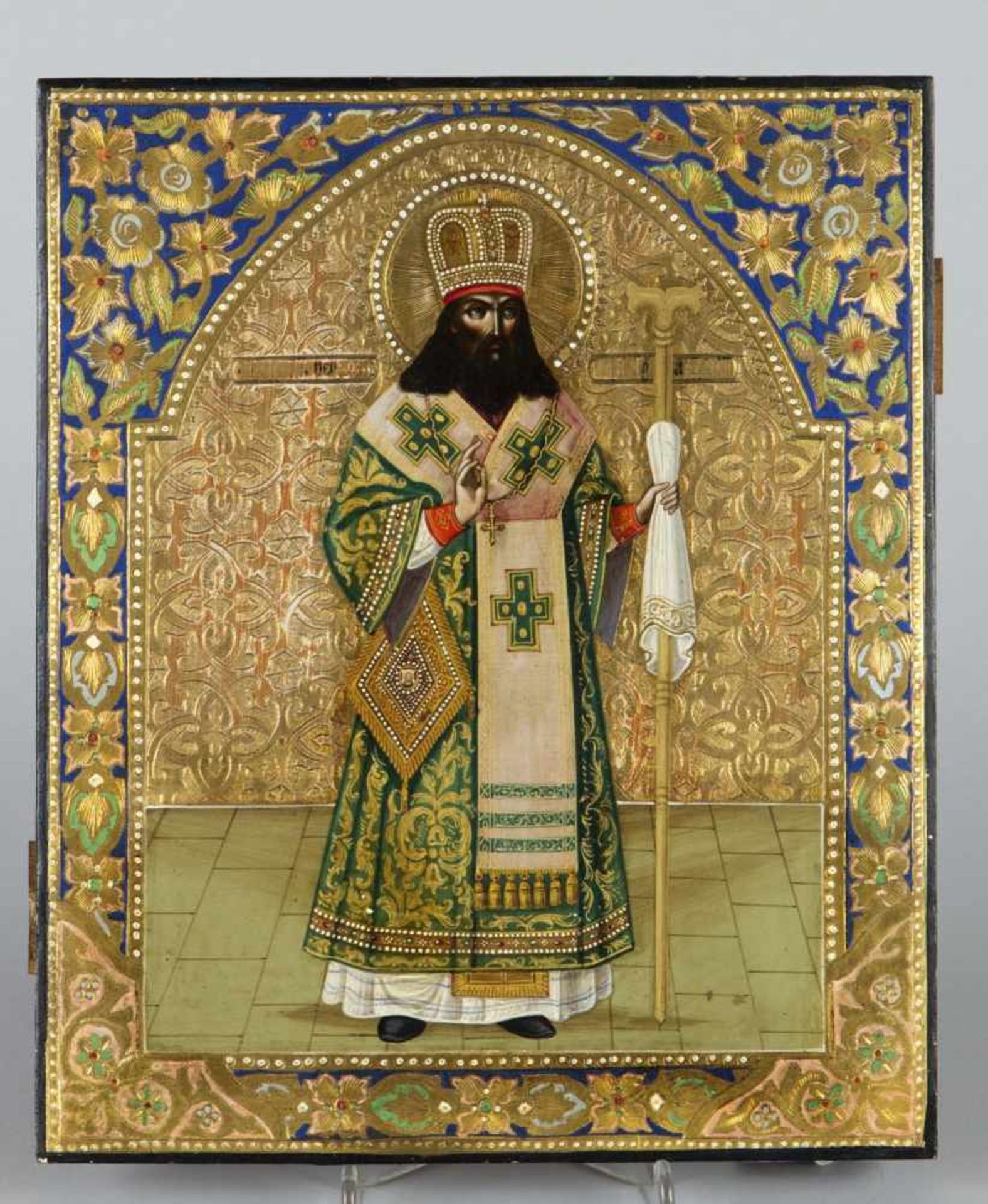 IkoneHeiliger Feodosij von Uglic. Tempera auf Holz und Goldgrund. Russland, um 1900. 26,5 x 22 cm.
