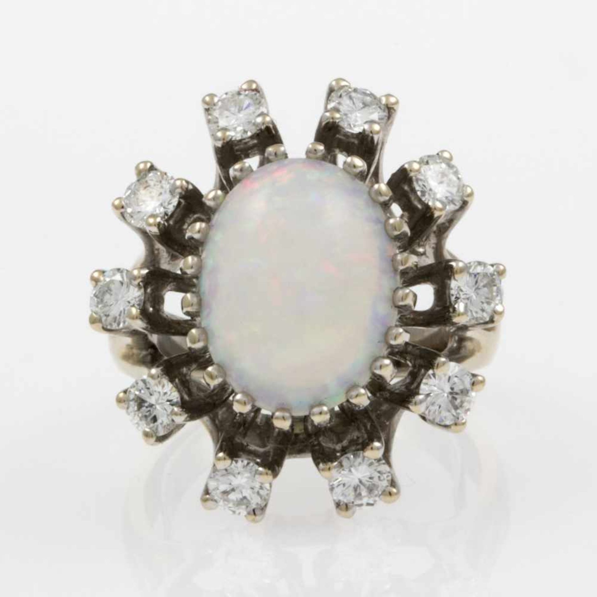 Eleganter Opal-Brillant-RingWeißgold 750. Ovaler Ringkopf ausgefasst mit weißem Opal ca. 1,5-1,7 - Bild 2 aus 4