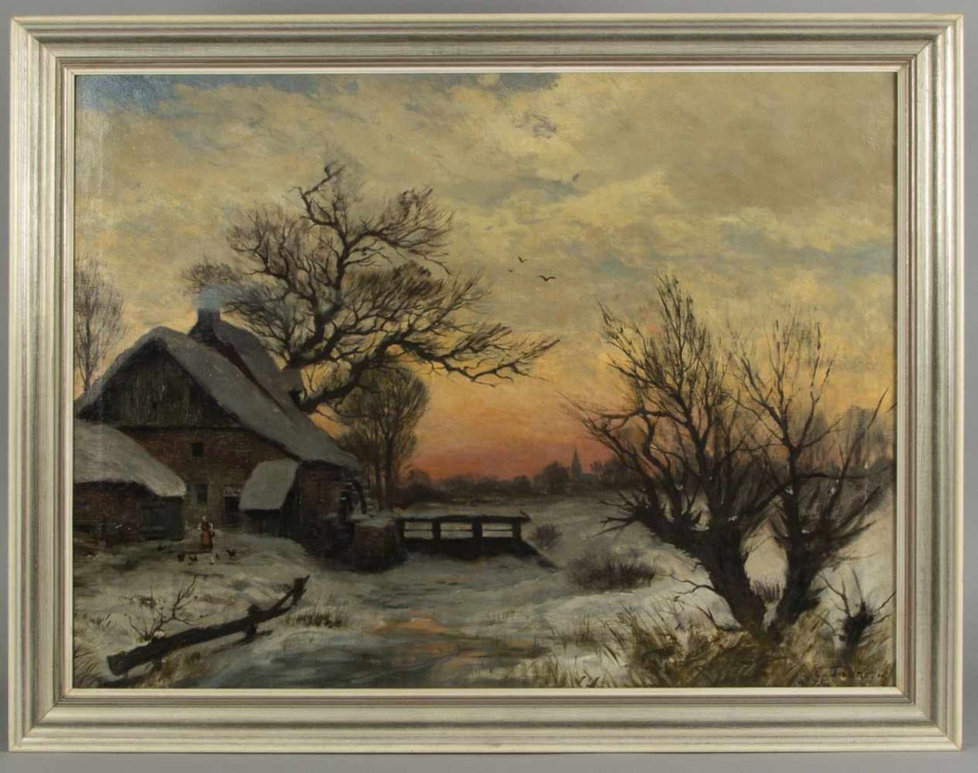 Tannert, Ernst. 1856Winterlandschaft im Abendrot. Öl/Lwd. Sign. 76 x 97,5 cm. Gerahmt. - Bild 2 aus 5