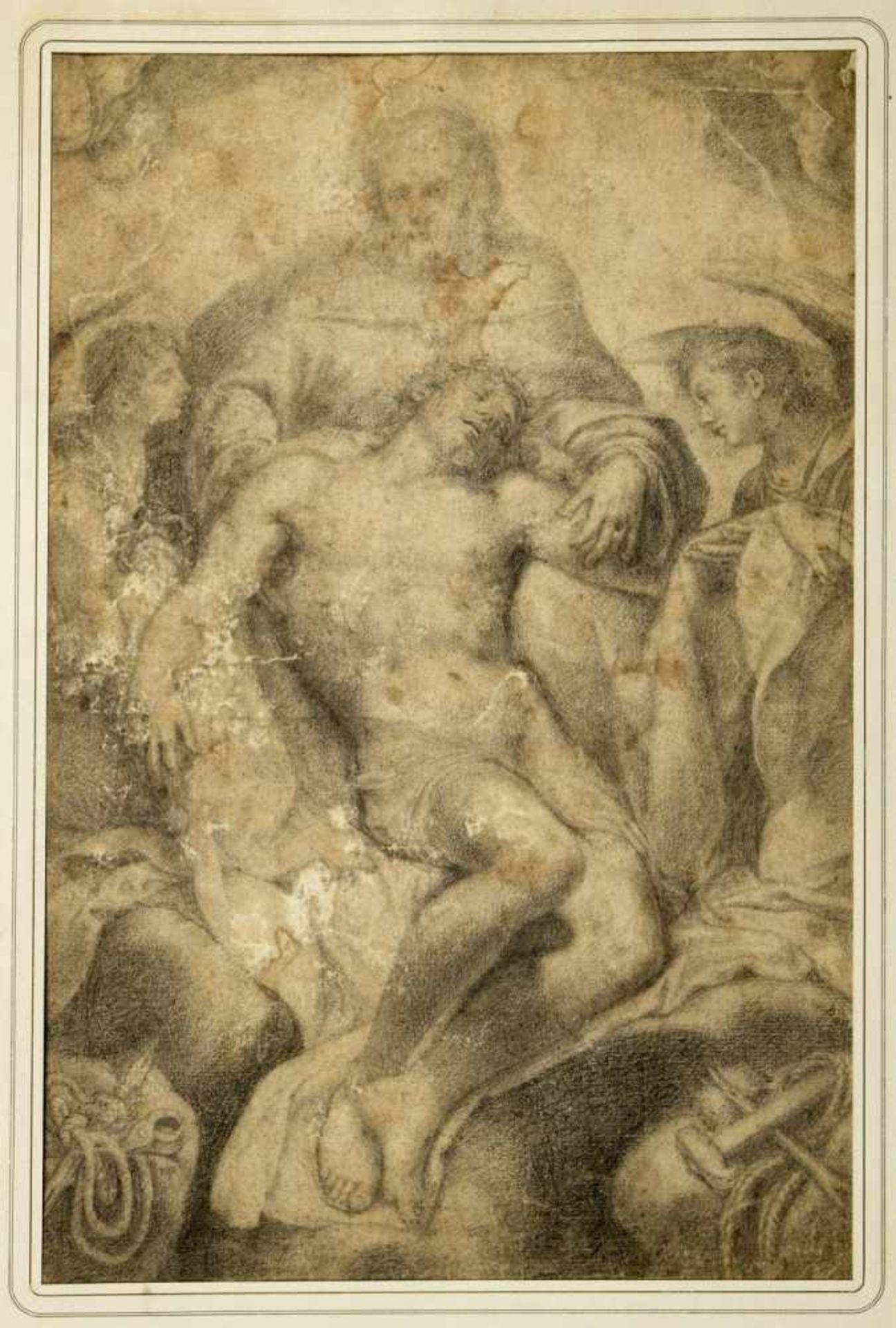 Italien, 18. Jh.Anbetung der Hirten. Kopf eines jungen Mannes. Gnadenstuhl. Zeus. 2 Tuschzeichn. 1 - Bild 3 aus 5