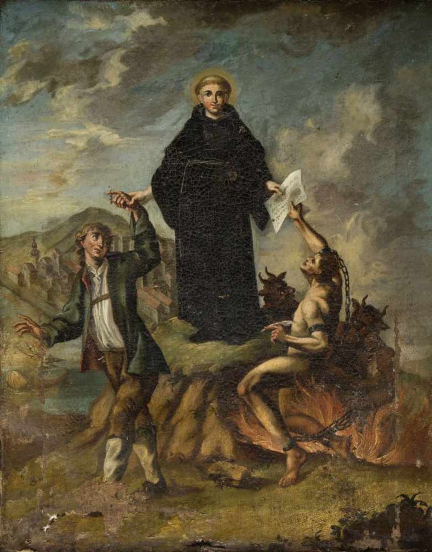 UnbekanntBrustbild eines jungen Mannes mit Federhut. Heiligendarstellungen. 4 Gem. Öl/Lwd. bzw. - Bild 5 aus 5