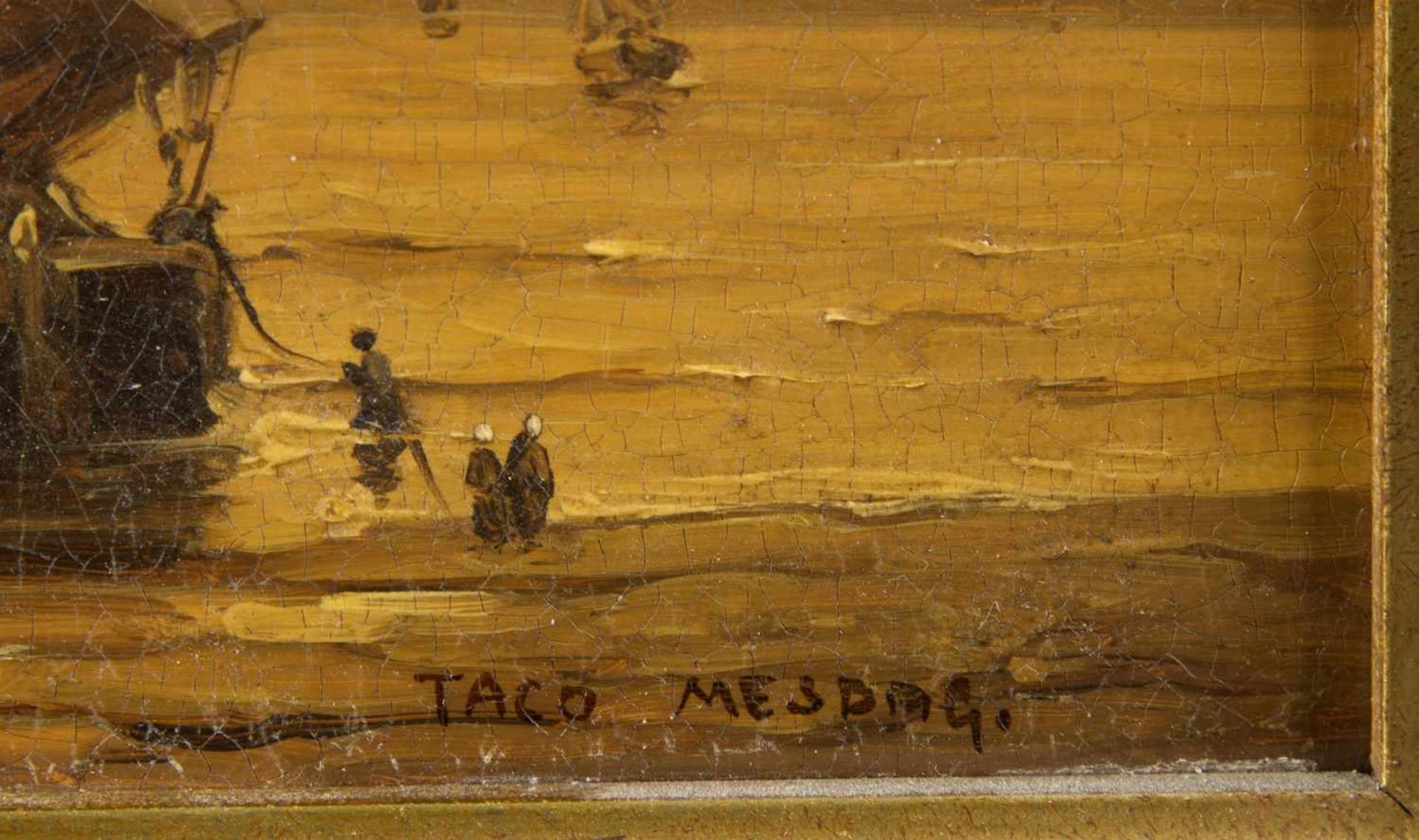 Mesdag, TacoSegelkutter vor der Küste bei Flaute. Öl/Holz. Sign. 18 x 27,5 cm. Gerahmt. - Bild 2 aus 3