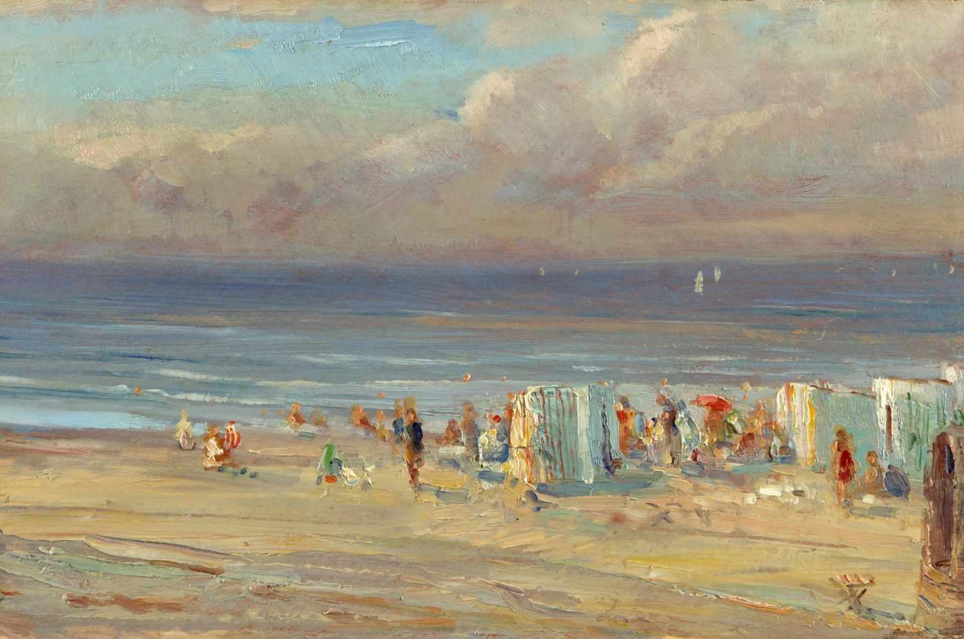 Guarde, A.G.Plage pres Deauville. Öl/Karton. 22,5 x 34 cm.