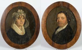 Poort, Allert van der. 1771 - 1807. Zugeschrieben Portraits eines Ehepaares. 2 Gem. Öl/Holz. 27 x 22