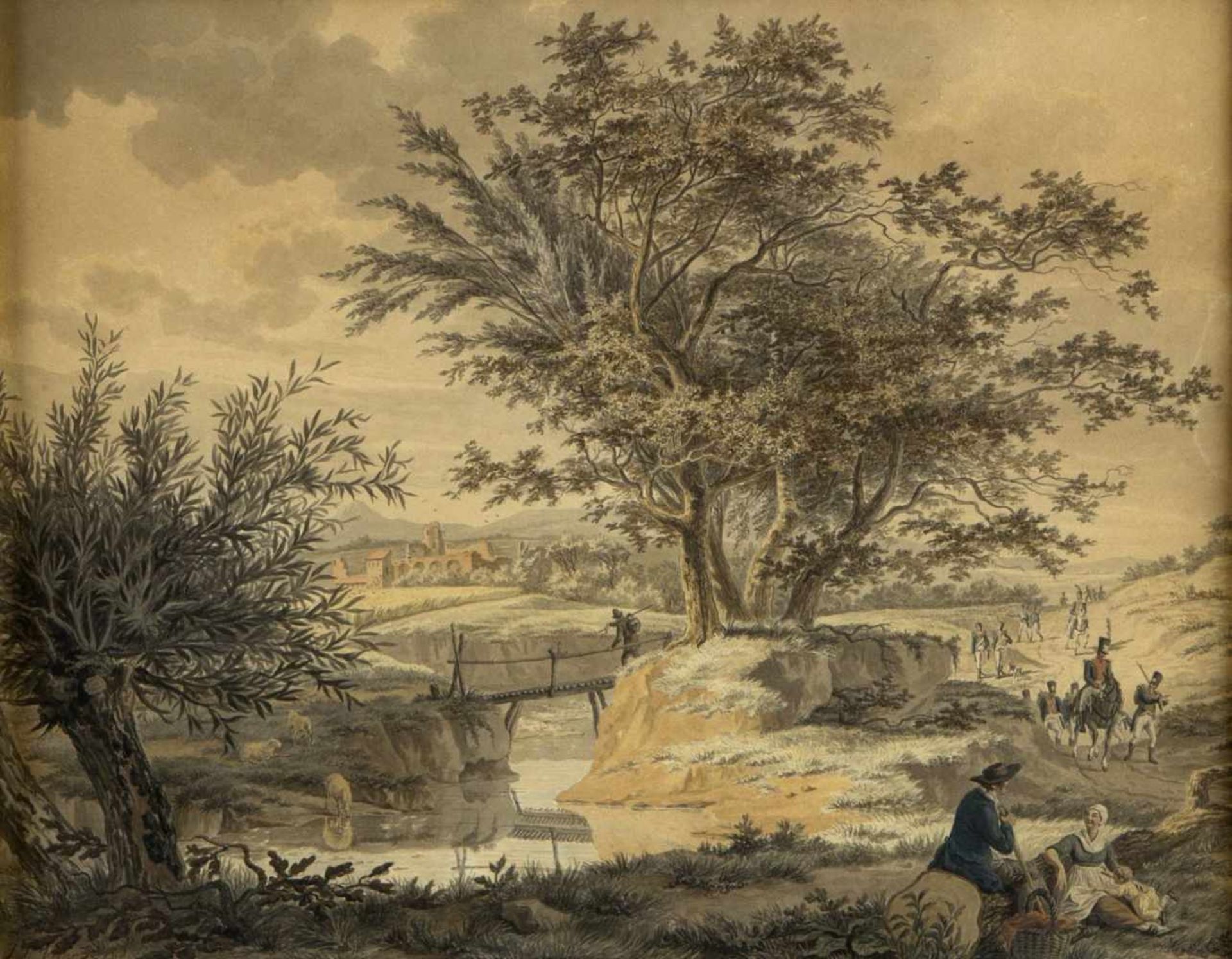 Visser-Bender, Johannes Pieter. 1785 - Harlem - 1813Landschaft mit Bäumen an einem Bach, rastenden