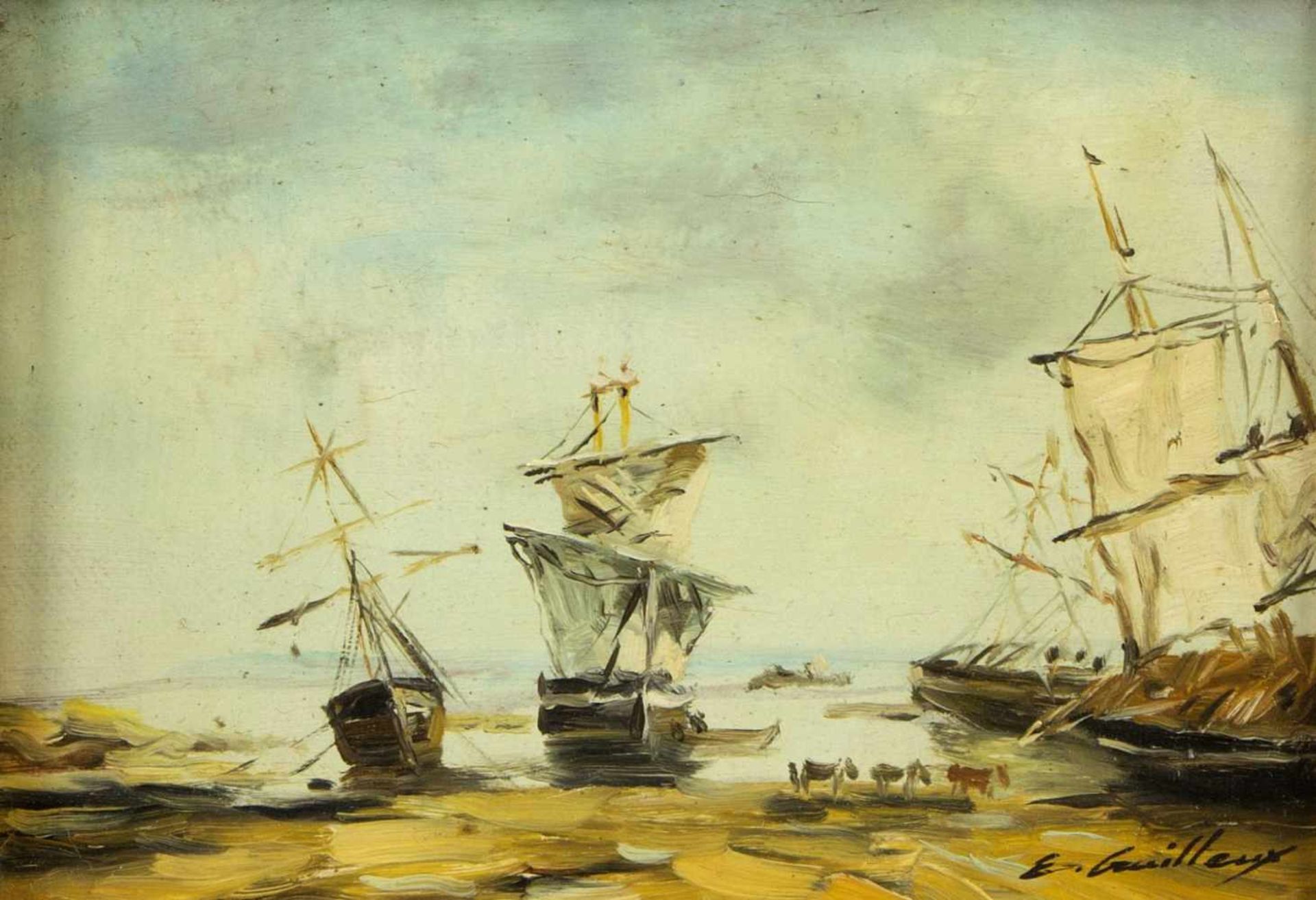 Berkel, Th. van. Schutz, Willem. Guilleux, E.Schiffe. 4 Gem. Öl/Holz. bzw. Lwd. Sign. Bis 13 x 17, - Bild 5 aus 13